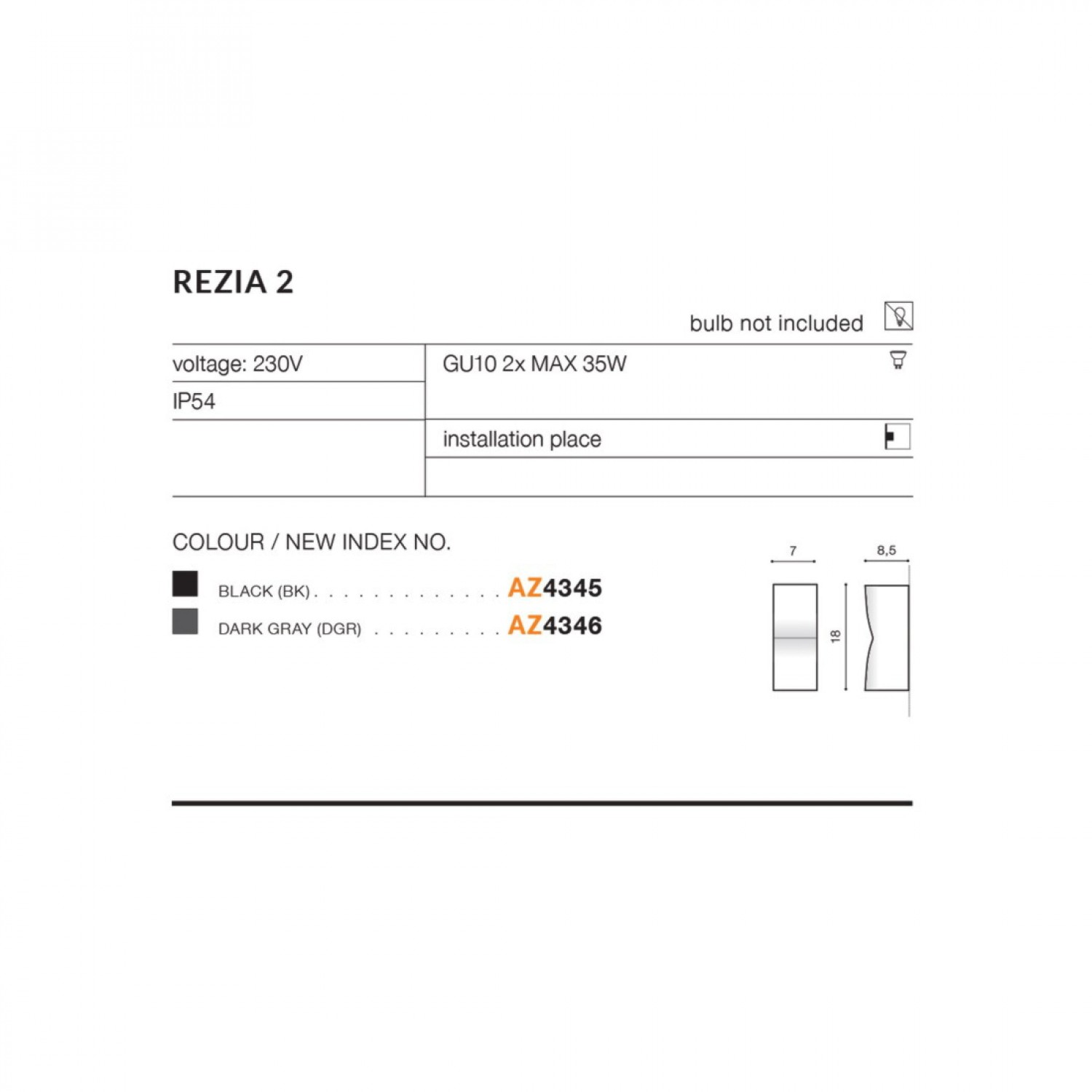 Архітектурне освітлення AZzardo REZIA 2 BK AZ4345