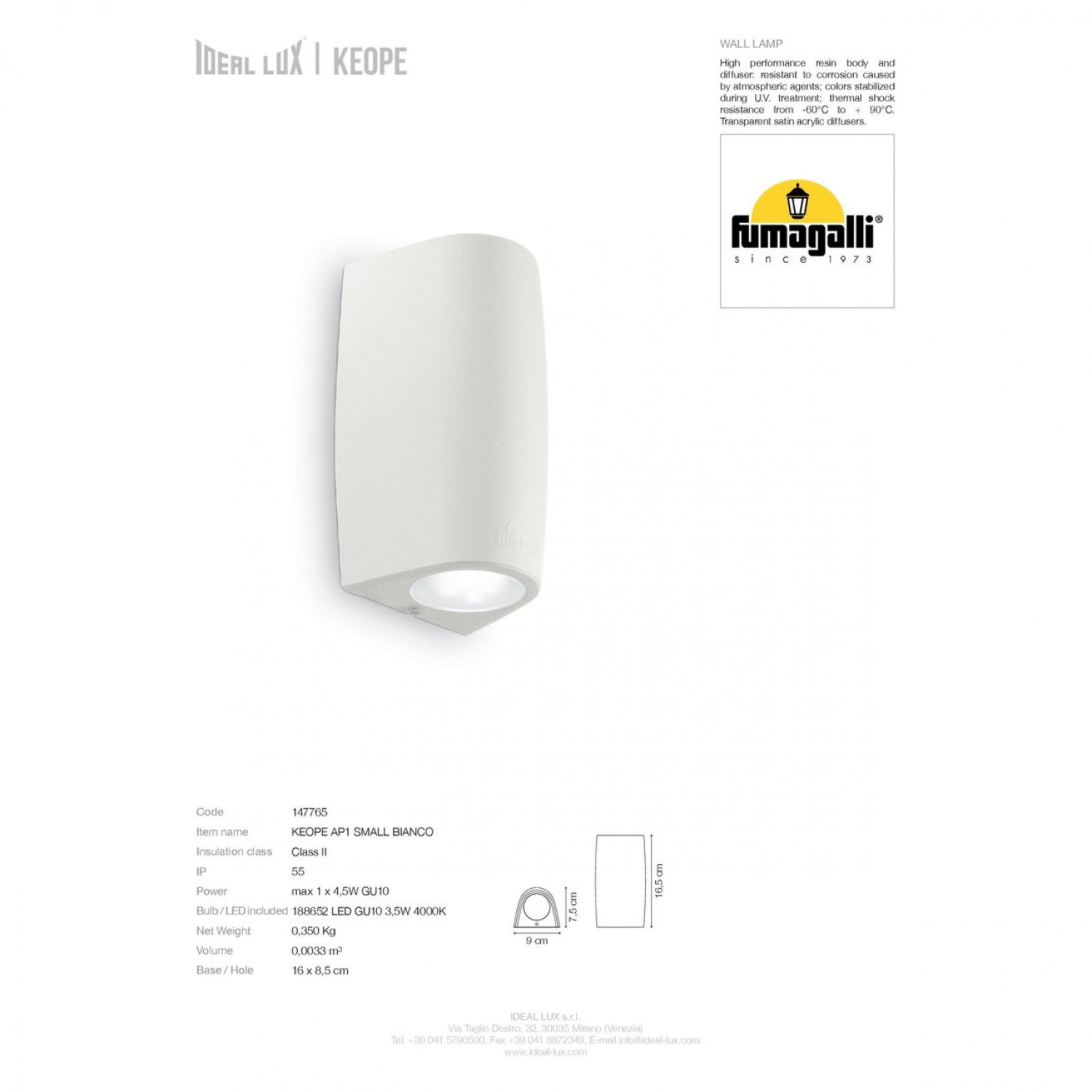 Архитектурное освещение Ideal Lux KEOPE AP1 BIANCO 147765