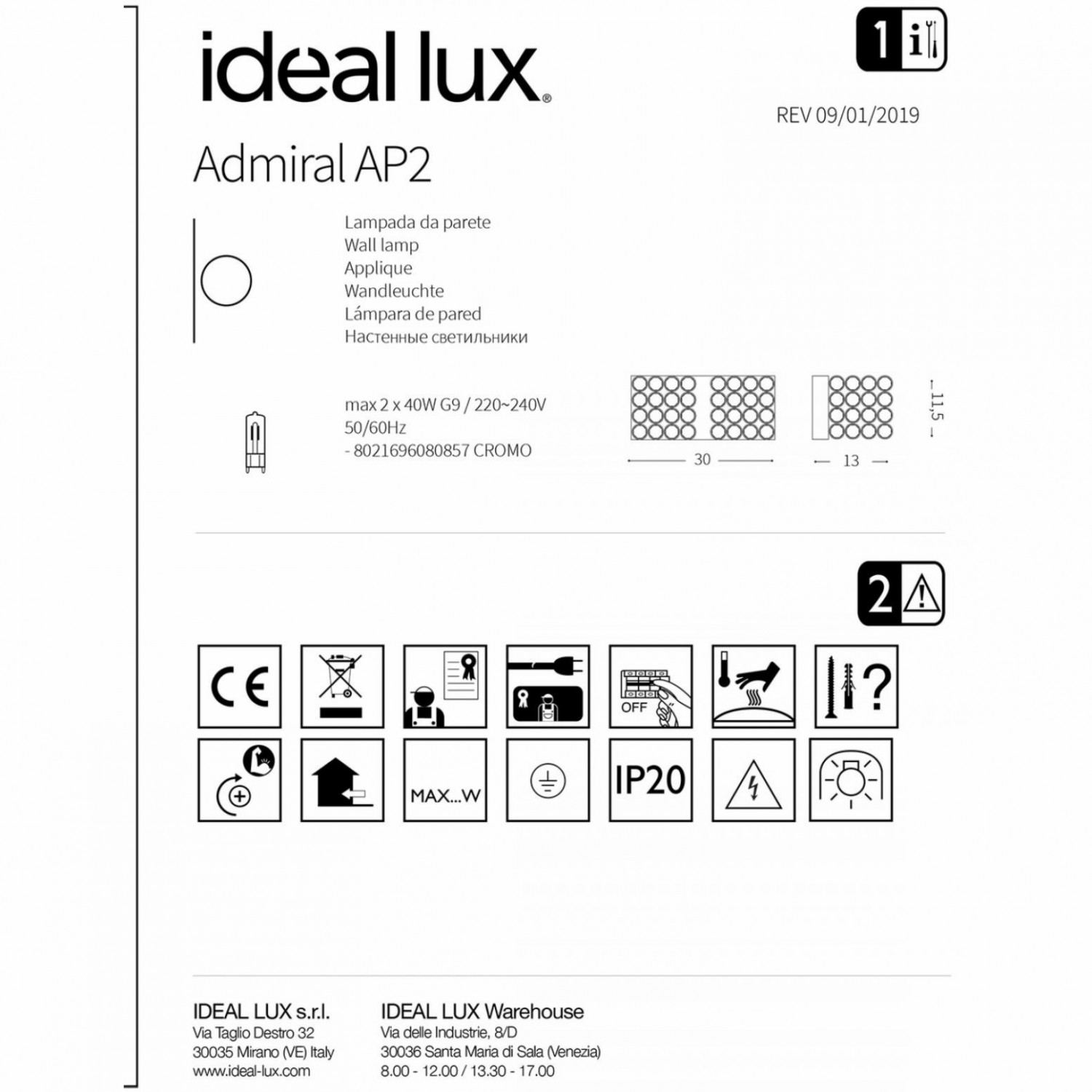 Бра Ideal Lux ADMIRAL AP2 080857