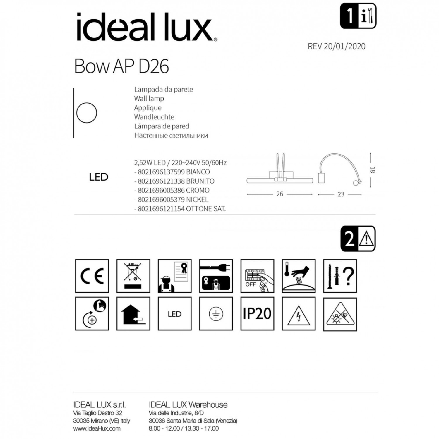 Бра Ideal Lux BOW AP D26 BIANCO 137599