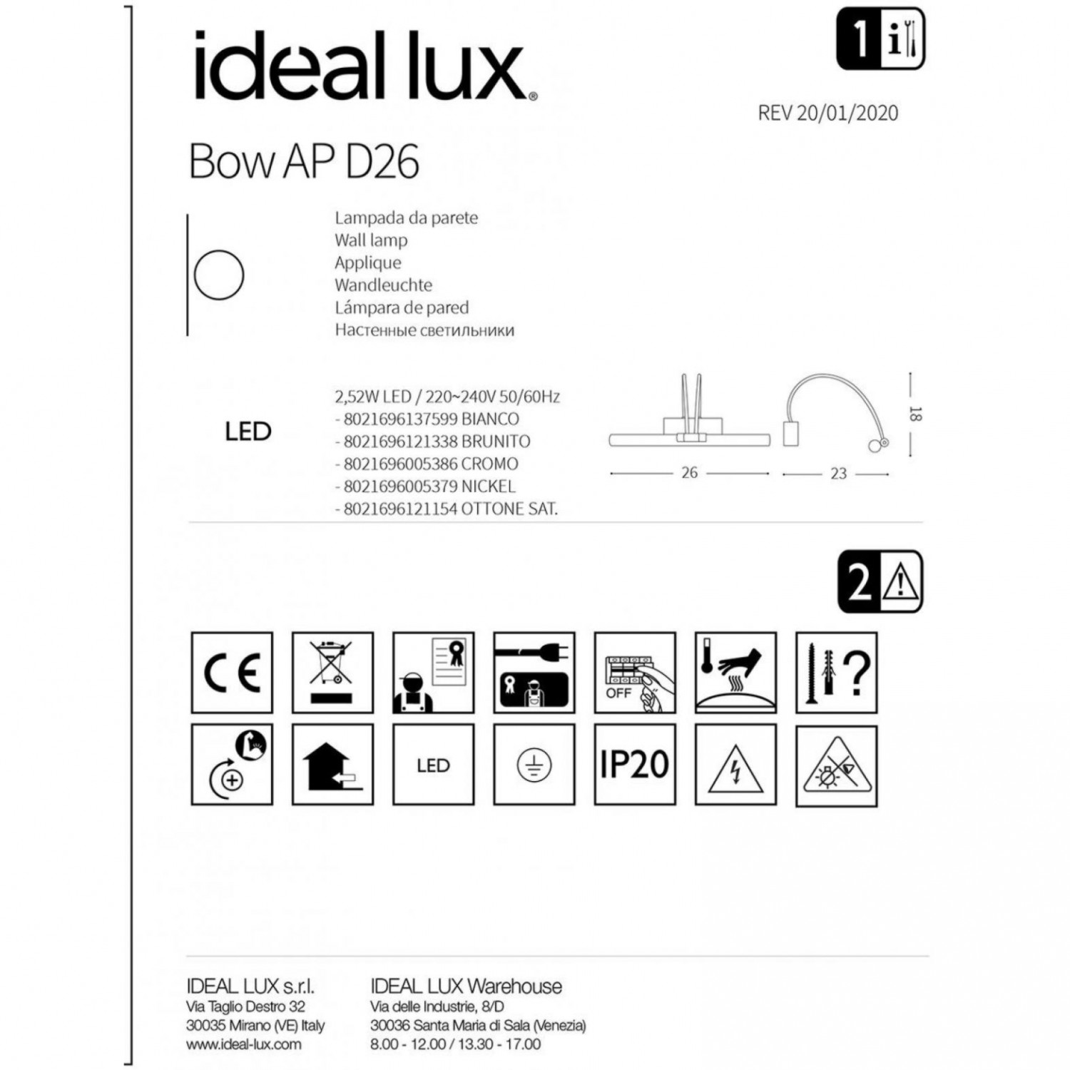 Бра Ideal Lux BOW AP D26 BRUNITO 121338