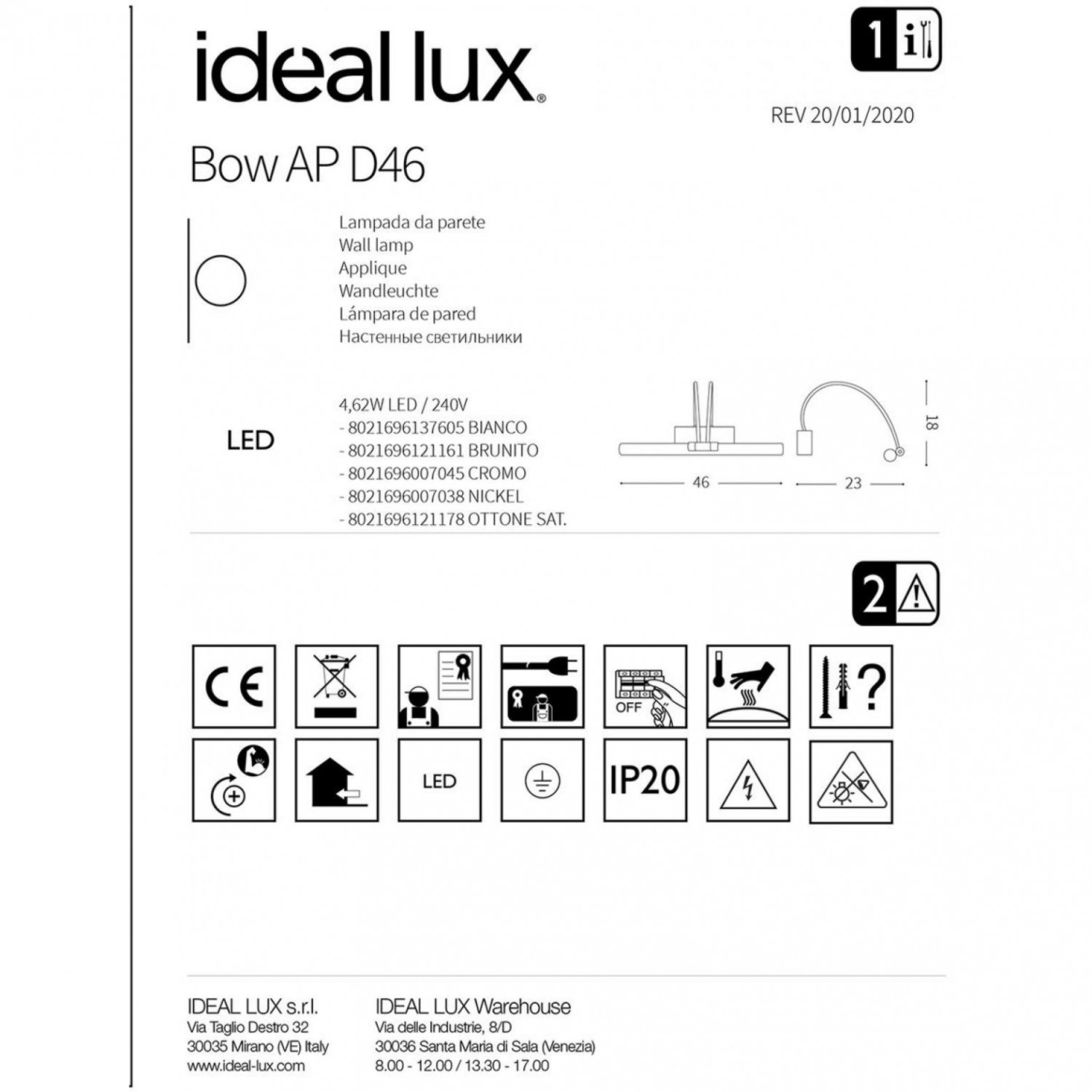 Бра Ideal Lux BOW AP D46 CROMO 007045