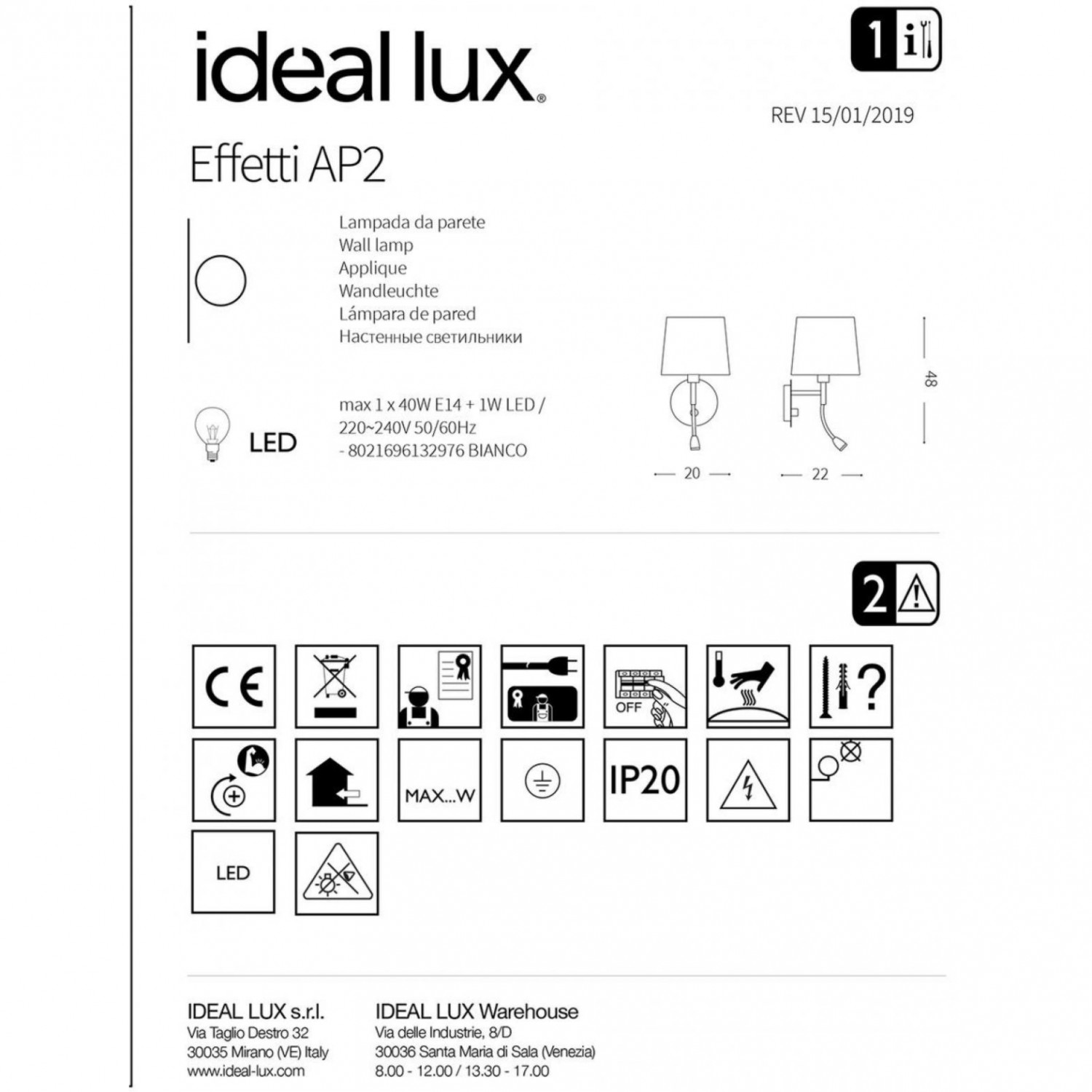 Бра Ideal Lux EFFETTI AP2 132976