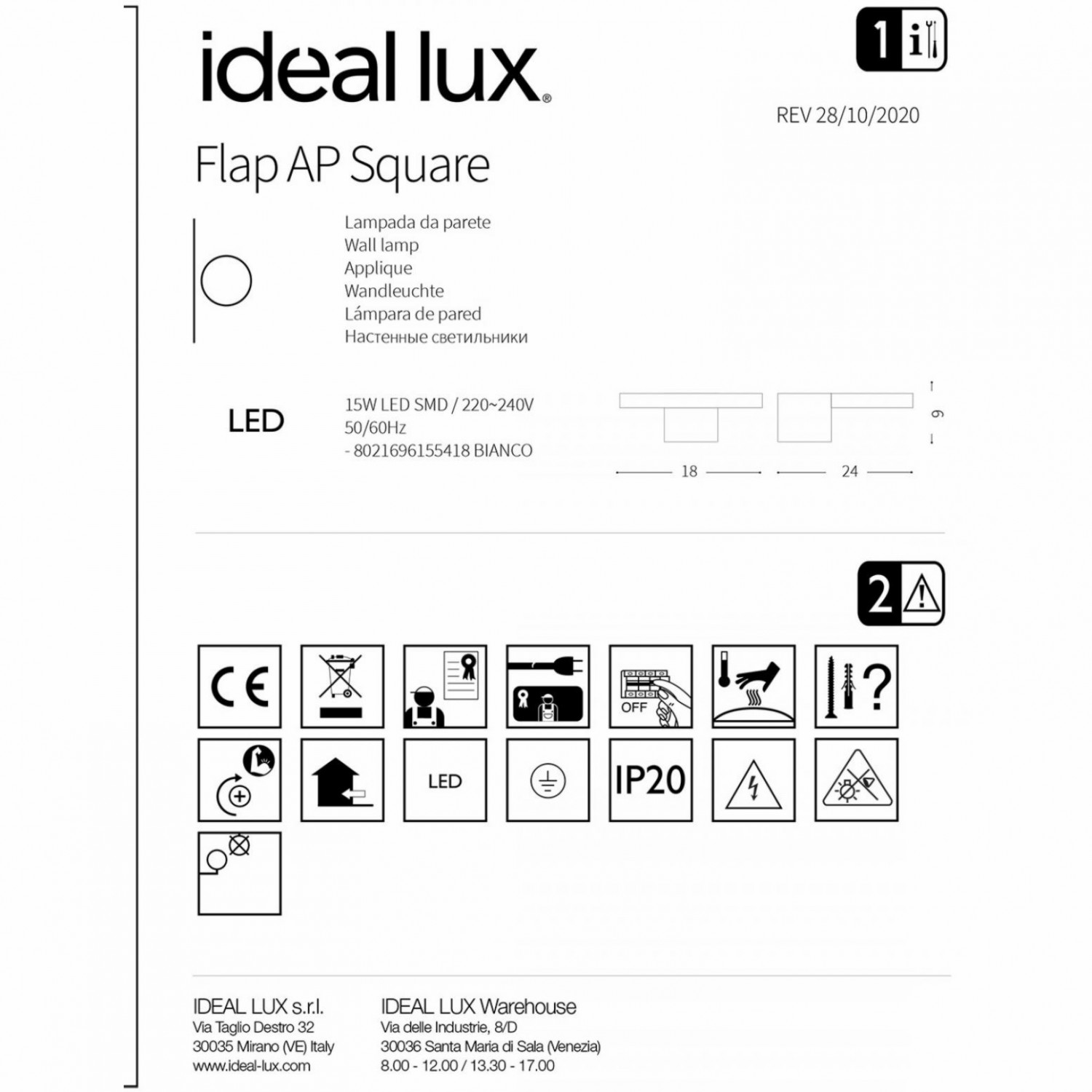 Бра Ideal Lux FLAP AP SQUARE 155418