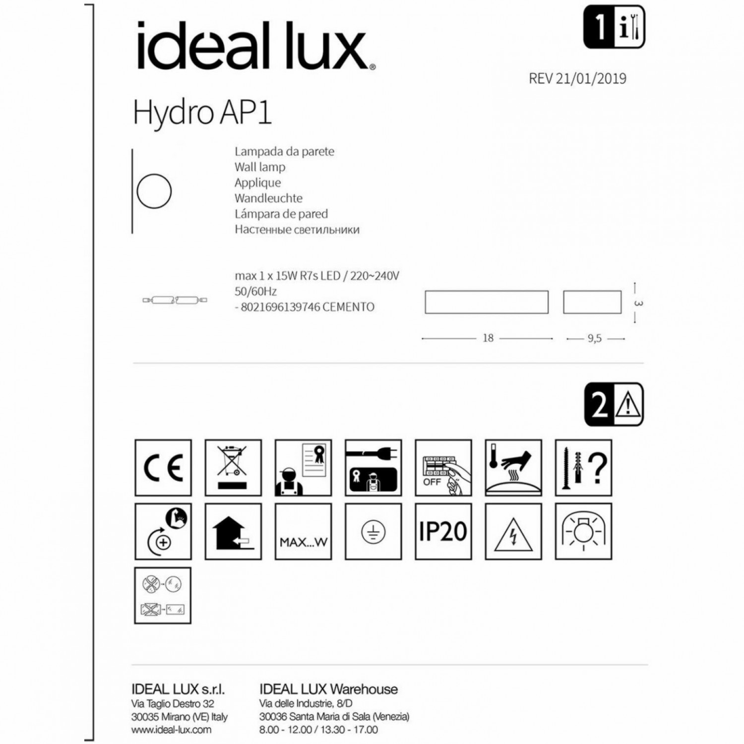 Бра Ideal Lux HYDRO AP1 139746