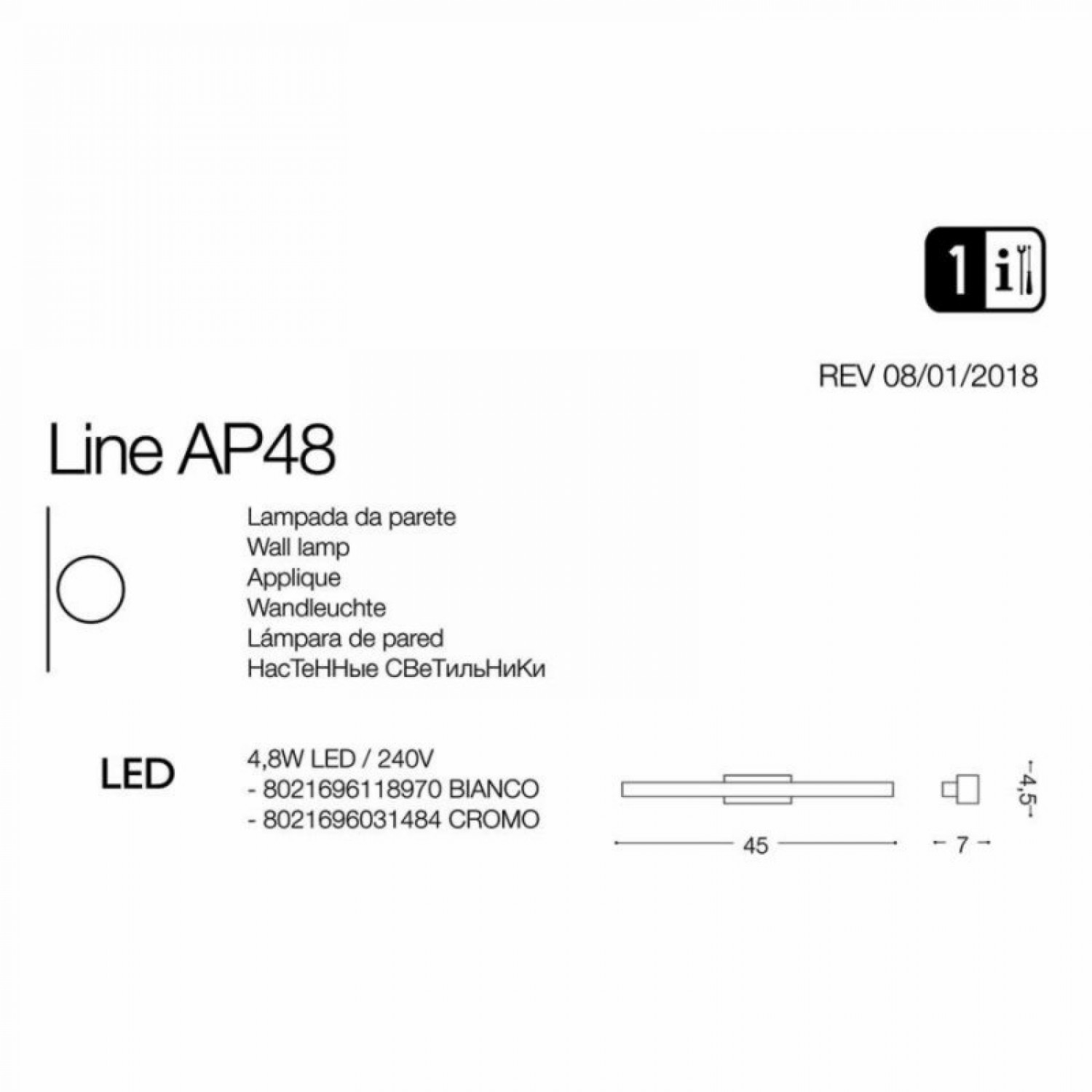 Бра Ideal Lux LINE AP D45 031484