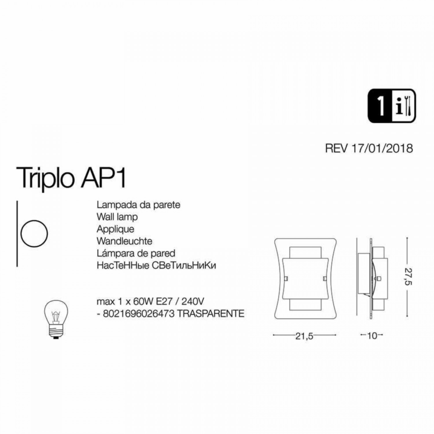 Бра Ideal Lux TRIPLO AP1 026473