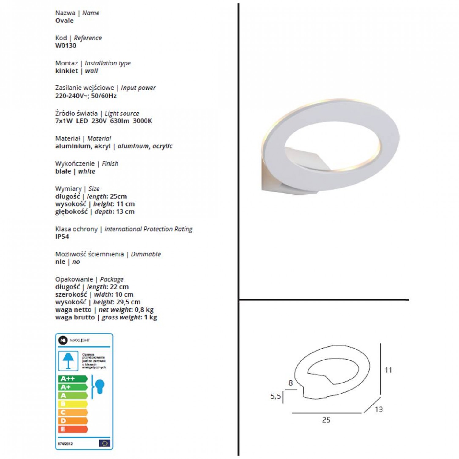 Бра MAXLIGHT OVALE W0130