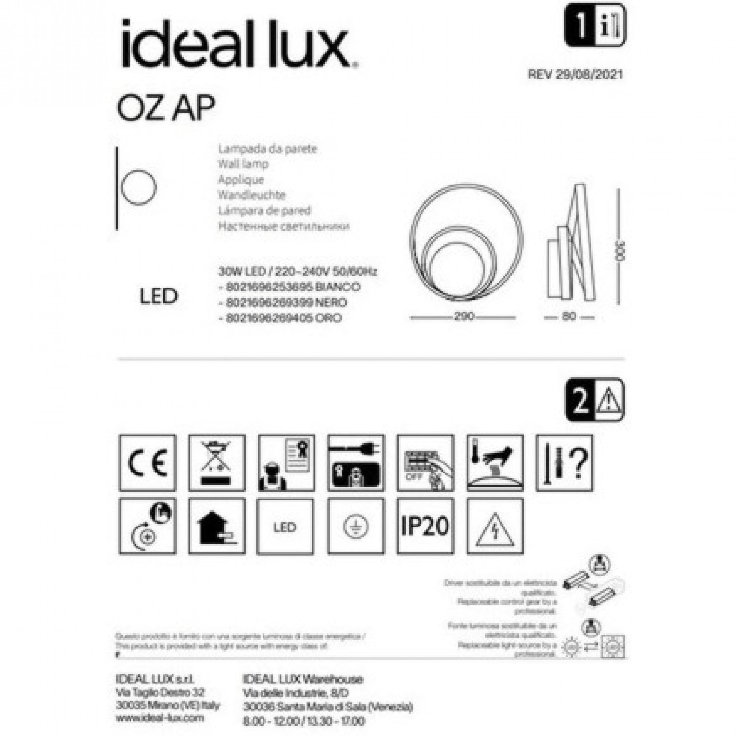 Бра Ideal Lux Oz ap 253695