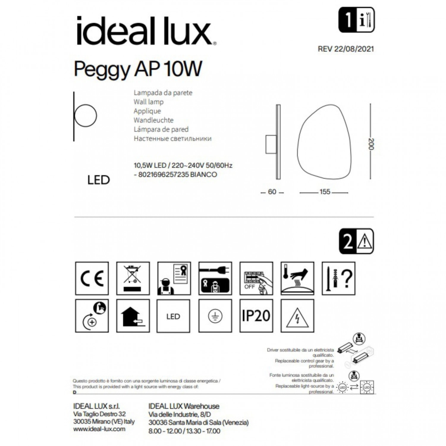 Бра Ideal Lux Peggy ap 10w 257235