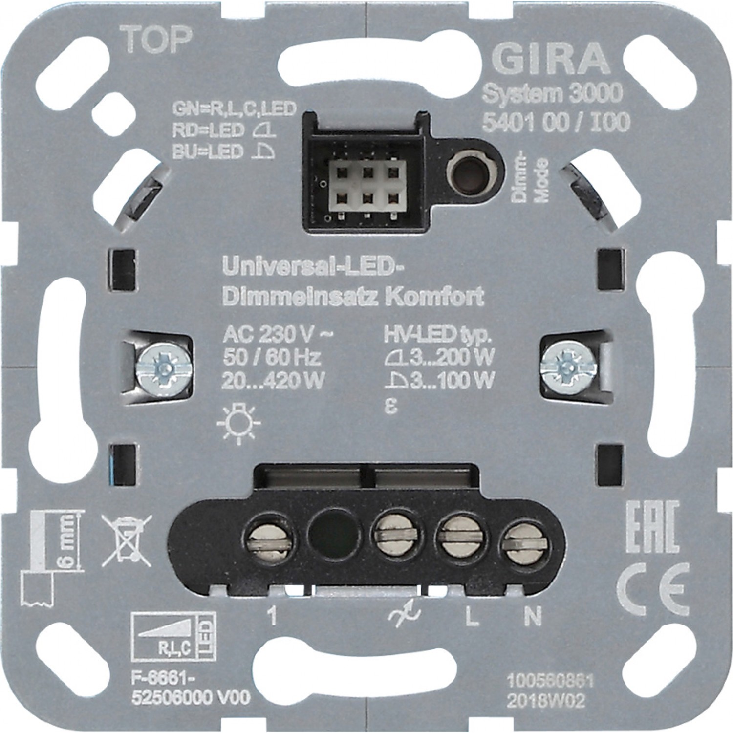 alt_image Електрофурнітура Gira Світлорегулятор універсальний LED Komfort S3000, вставка 540100