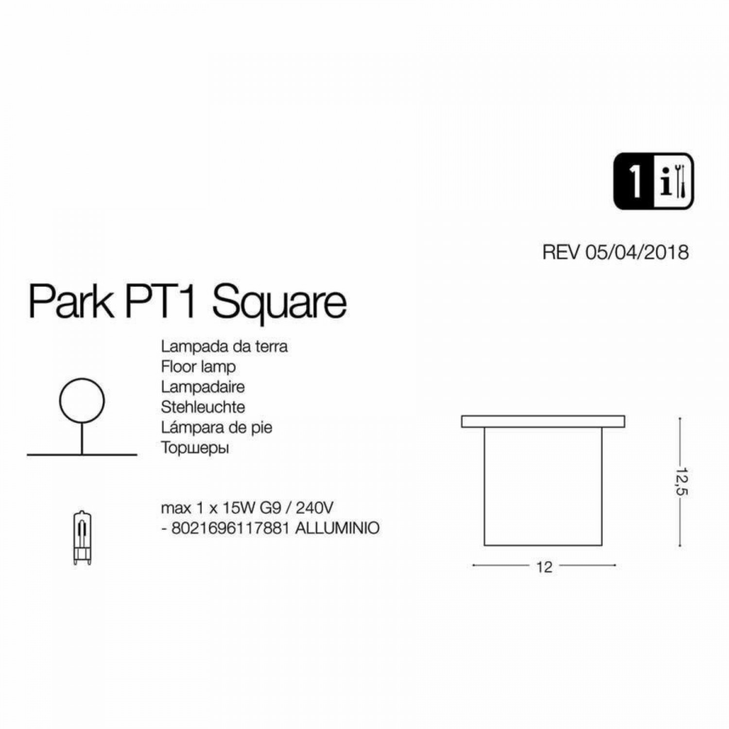 Ґрунтовий світильник Ideal Lux PARK PT1 SQUARE 117881