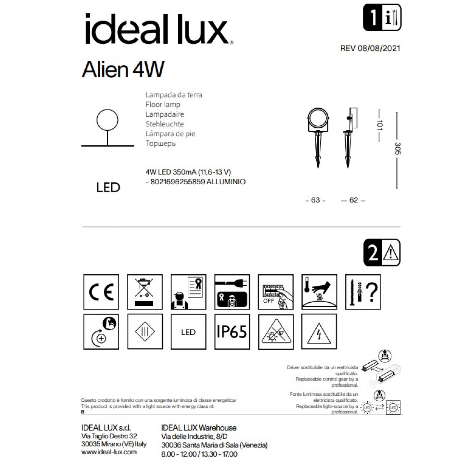 Направленный светильник Ideal Lux ALIEN PR 4W 255859