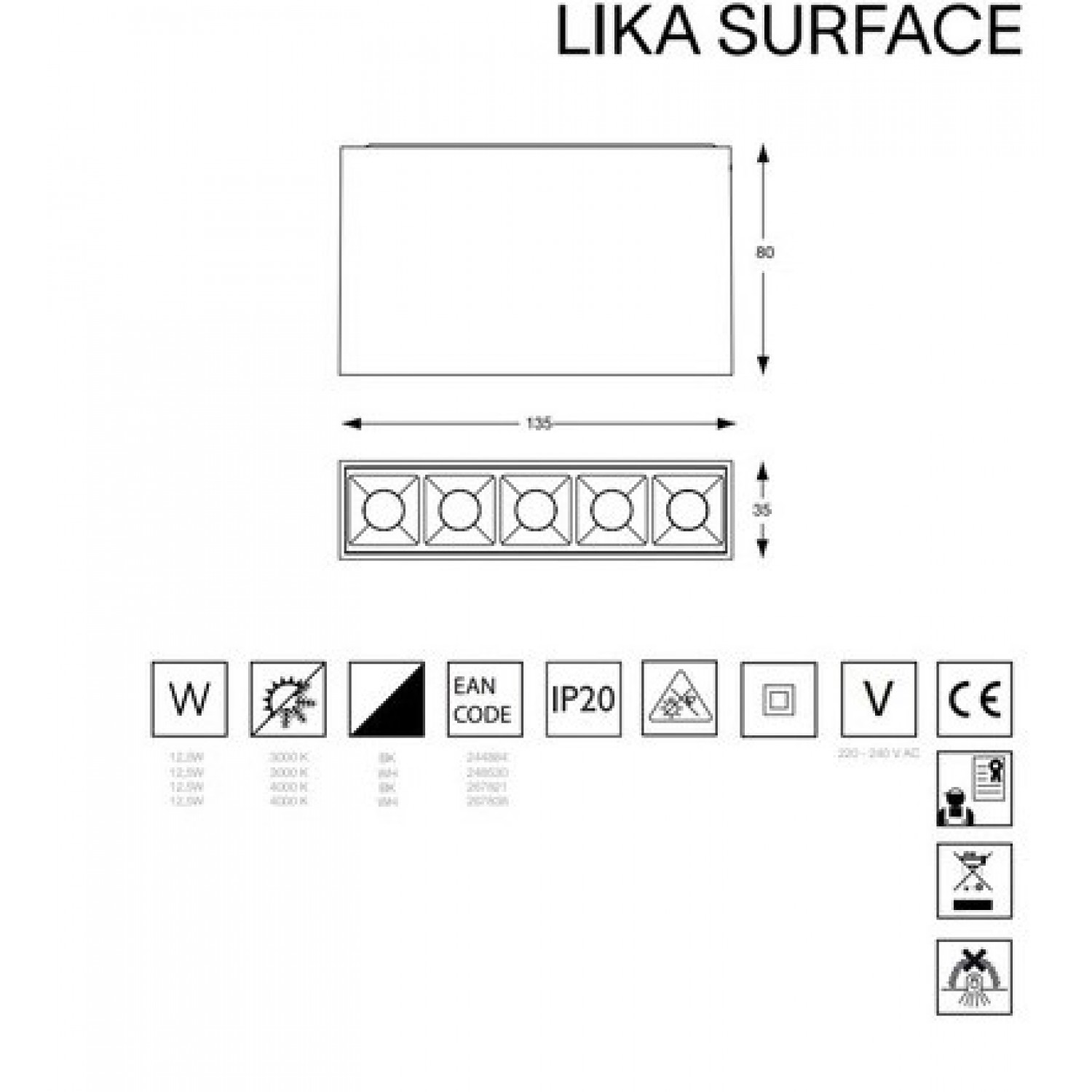 Точечный светильник Ideal Lux LIKA SURFACE 12W 4000K BK 267821