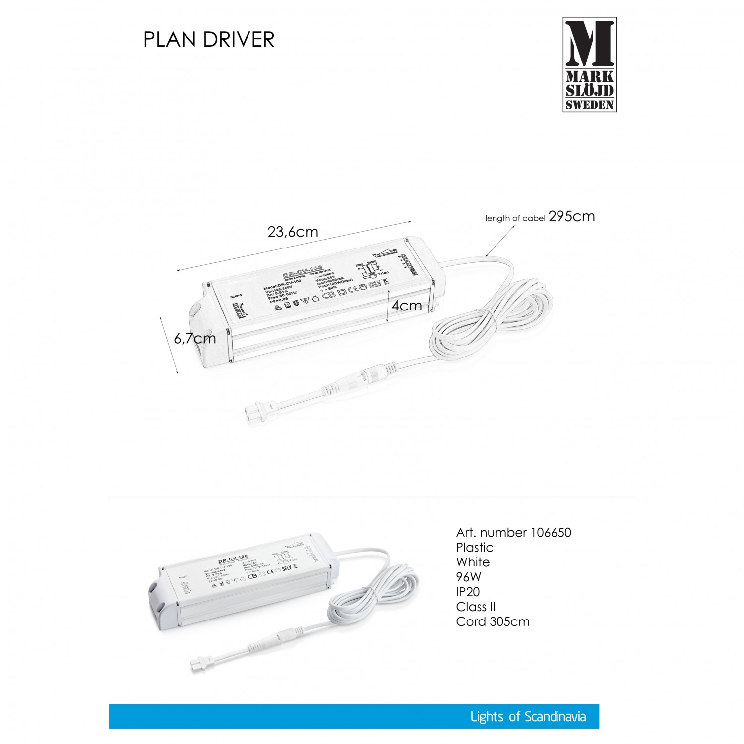 Компоненты MarkSlojd Sweden PLAN Driver 96W  White 106650