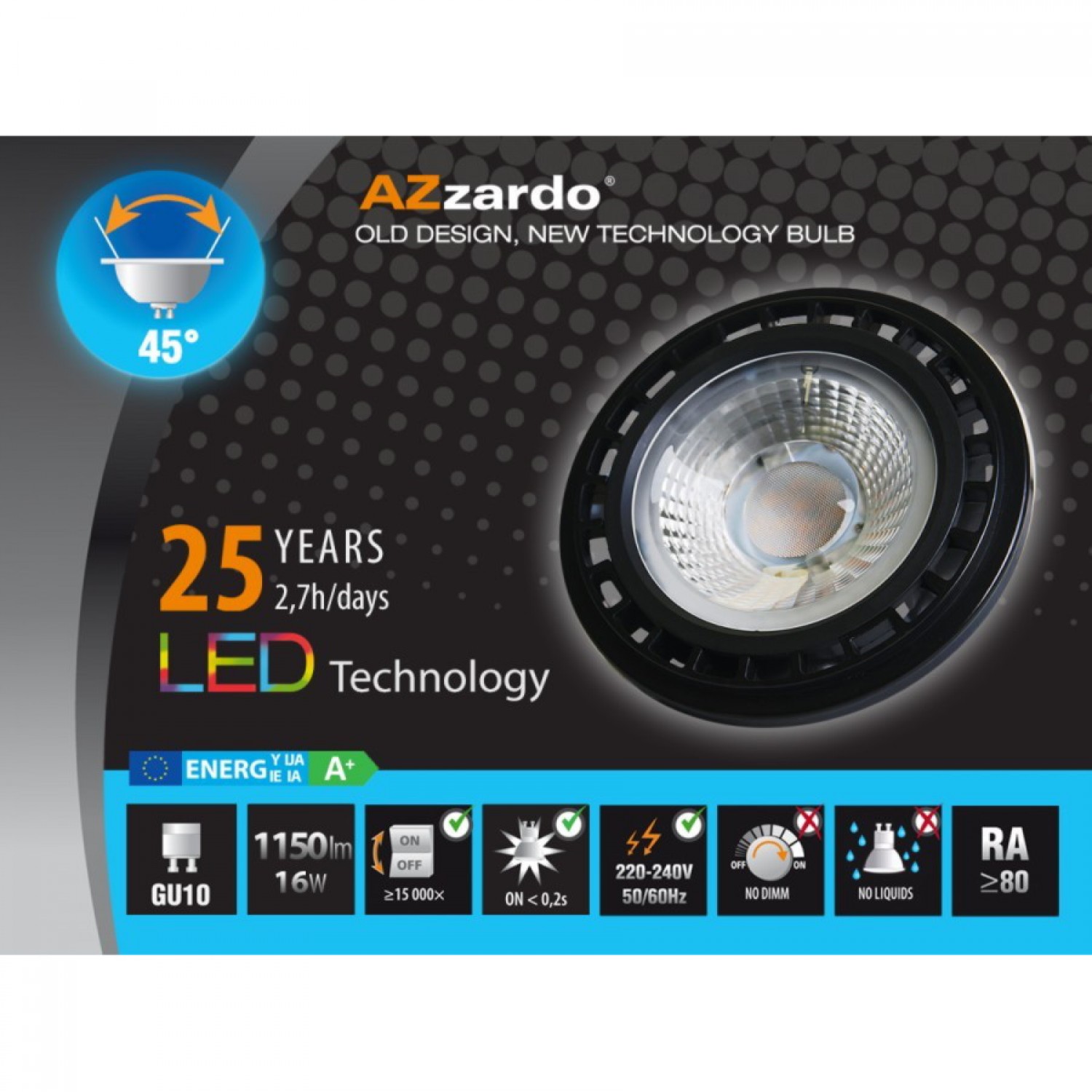Лампочка AZzardo AZZARDO LED 16W ES111 BLACK GU10 LL110162 AZ1105