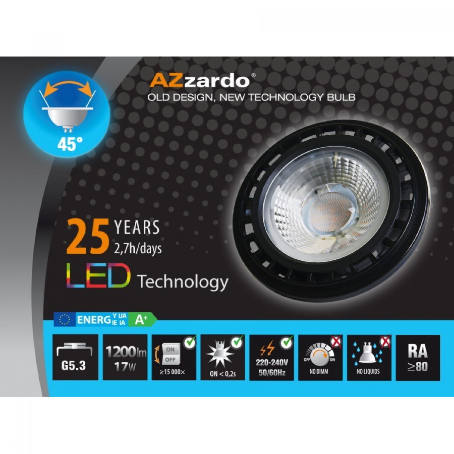 Лампочка AZzardo AZZARDO LED 17W QR111 BLACK 4300K LL253172 AZ1887