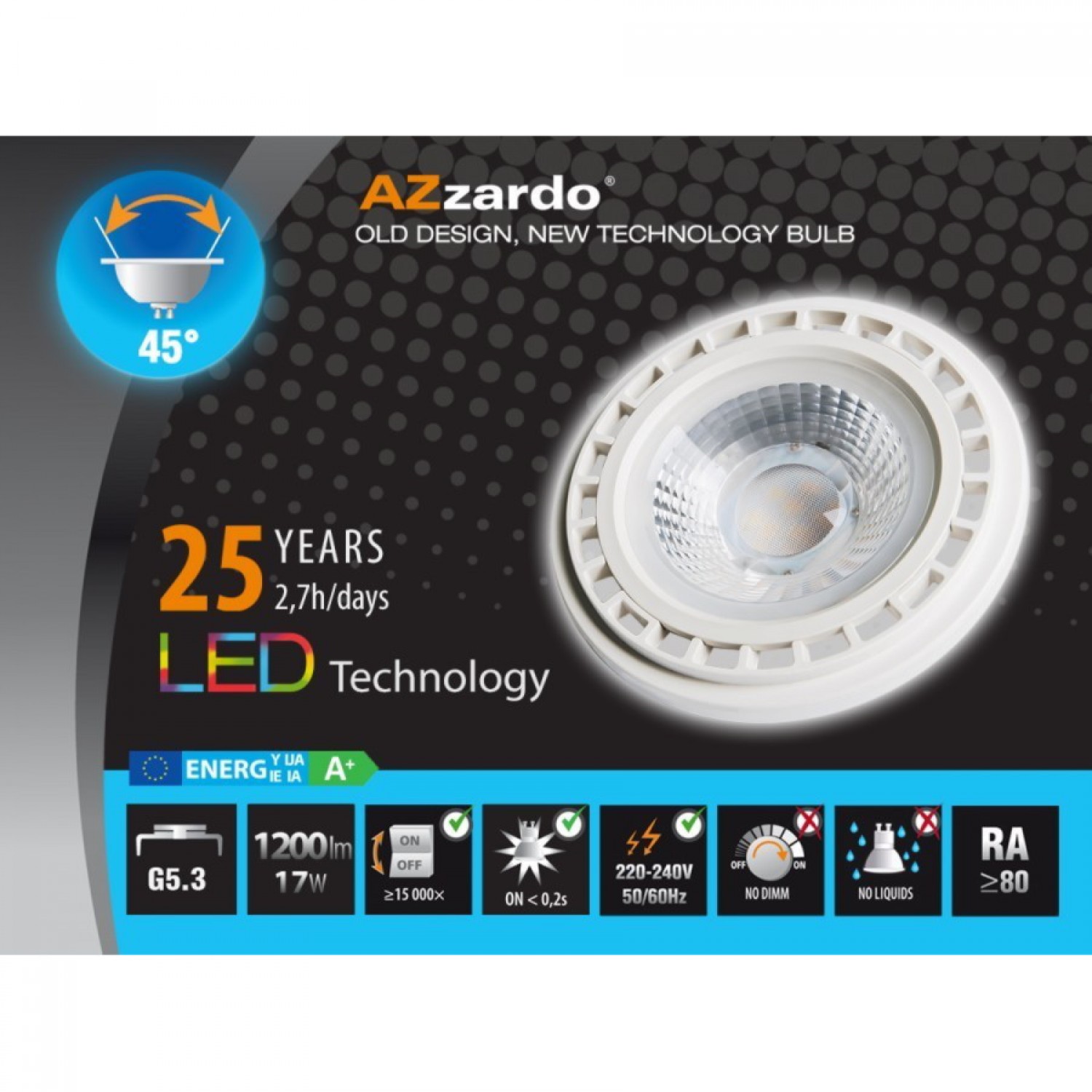 Лампочка AZzardo AZZARDO LED 17W QR111 WHITE 3000K LL153171 AZ1109