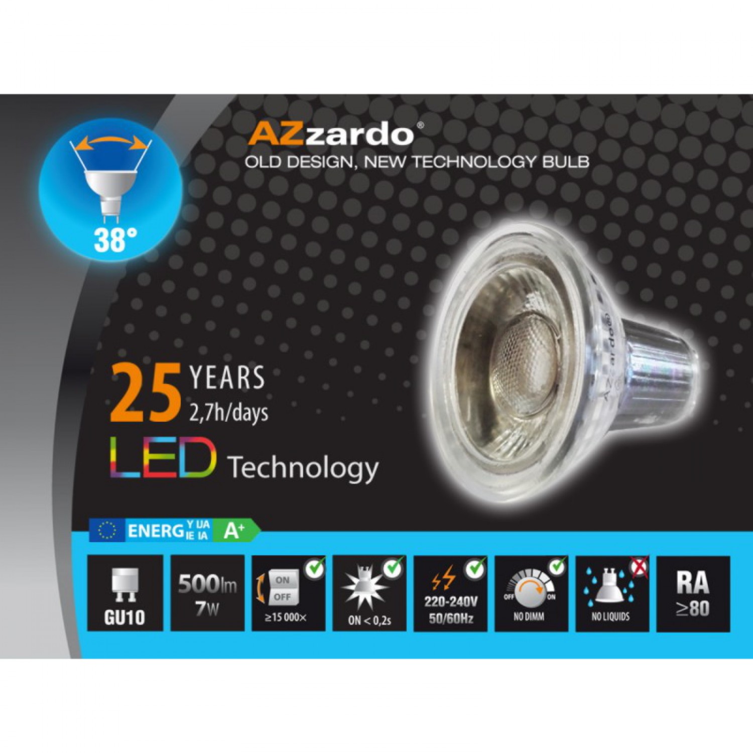 Лампочка AZzardo AZZARDO LED 7W GU10 NO DIMM 3000K LL110073 AZ1628