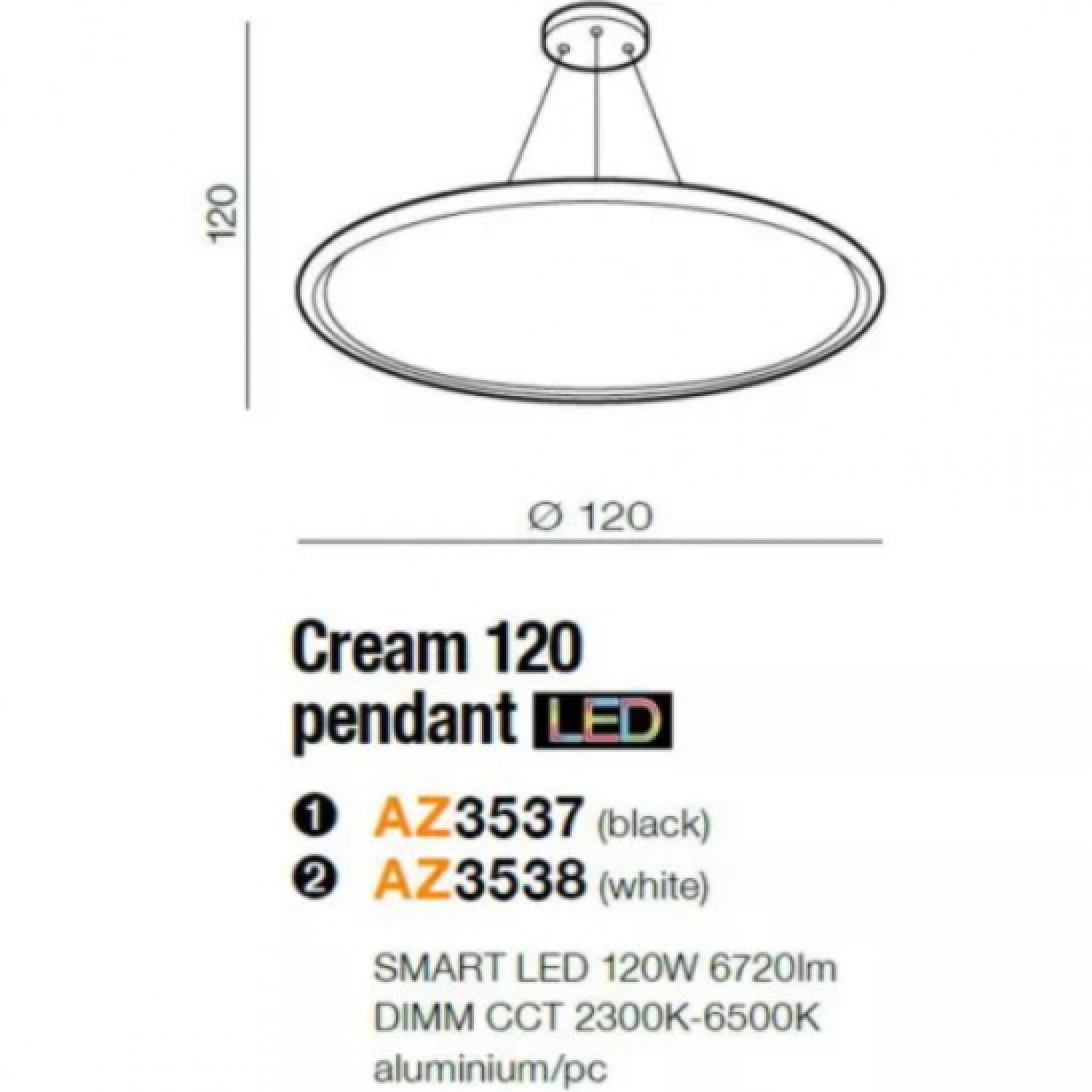 Підвісний світильник AZzardo Cream 120 Pendant Smart AZ3537