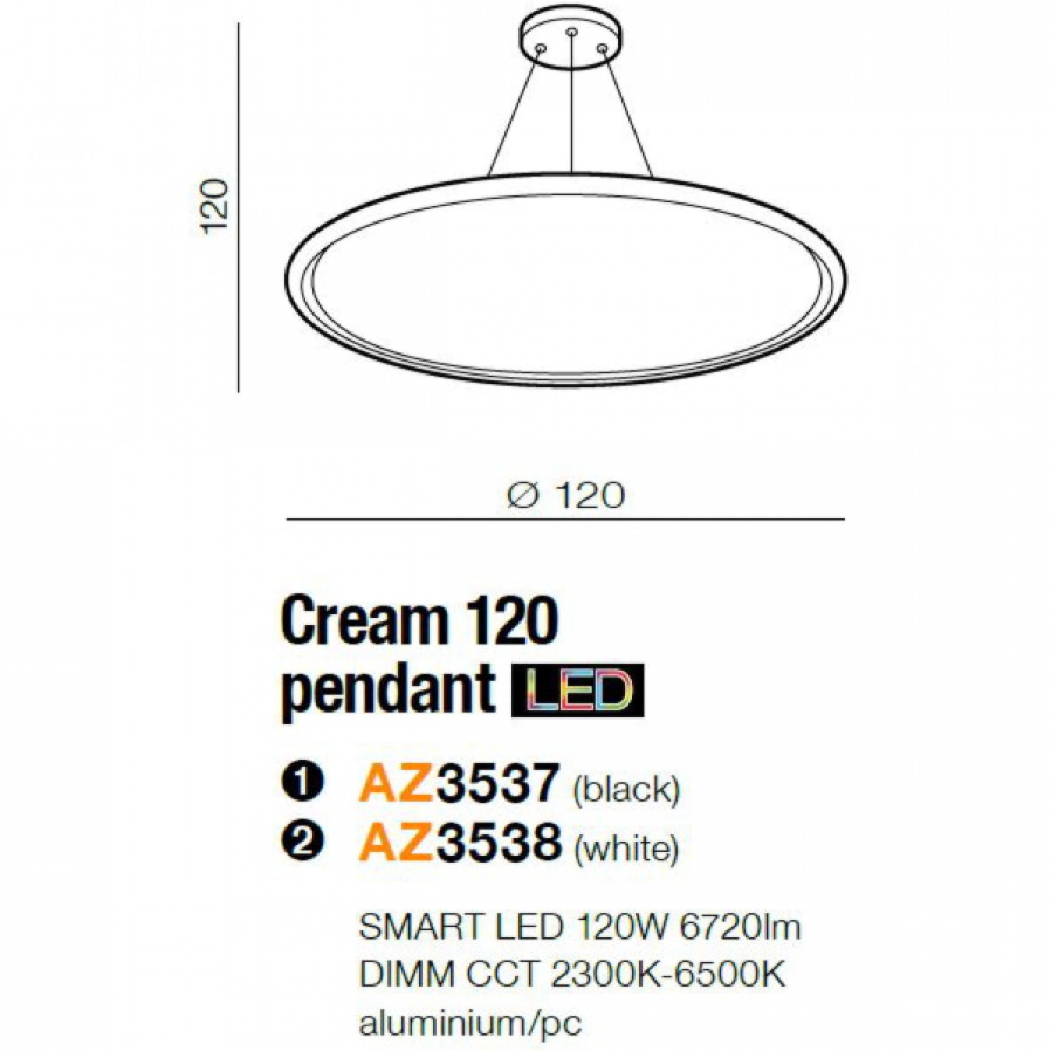 Подвесной светильник AZzardo Cream 120 Pendant Smart  AZ3538