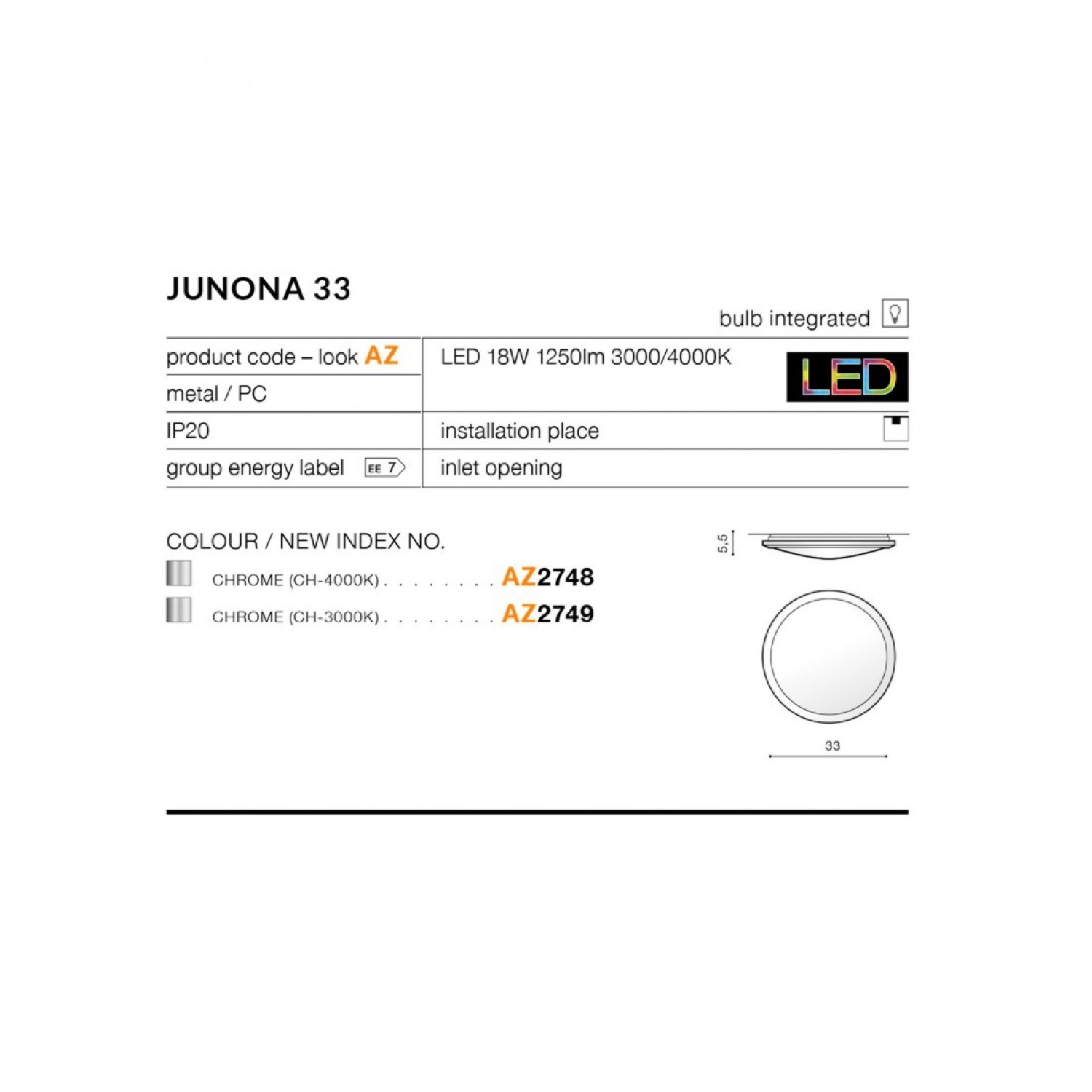 Потолочный светильник AZzardo JUNONA 33 4000K CHROME AZ2748