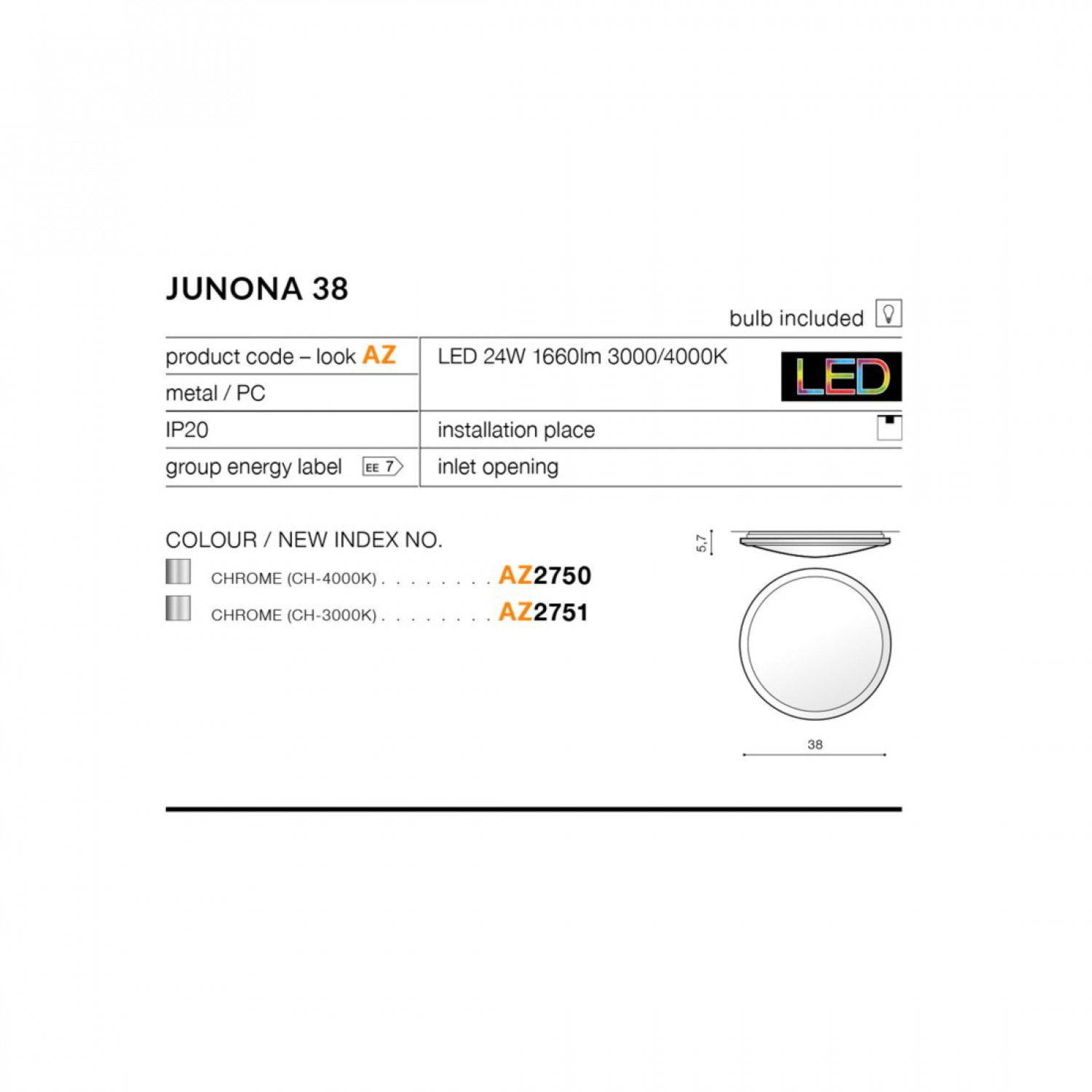 Потолочный светильник AZzardo JUNONA 38 4000K CHROME AZ2750