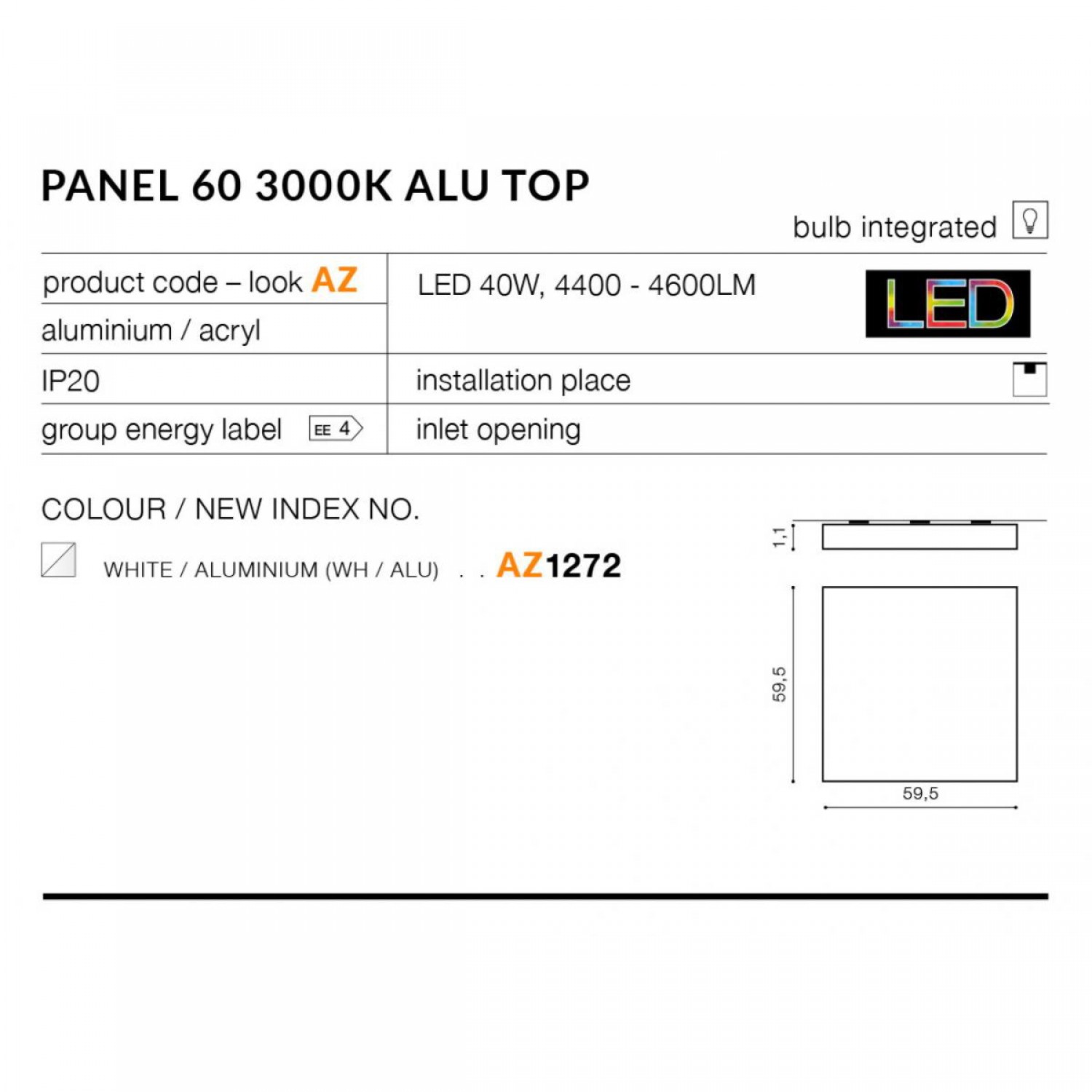 Потолочный светильник AZzardo PANEL 60 3000K ALU AZ1272