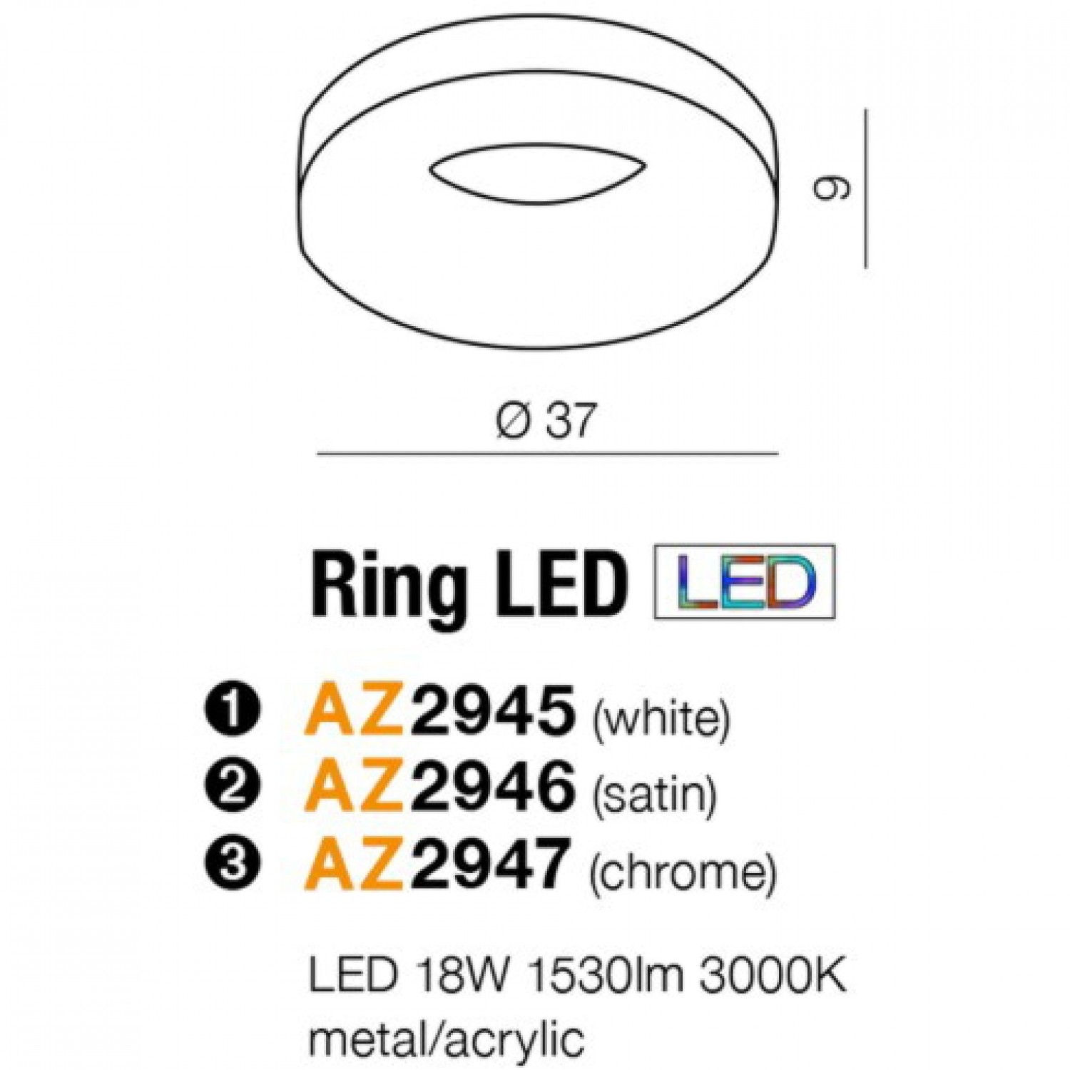Стельовий світильник AZzardo RING LED 3000K SN AZ2946