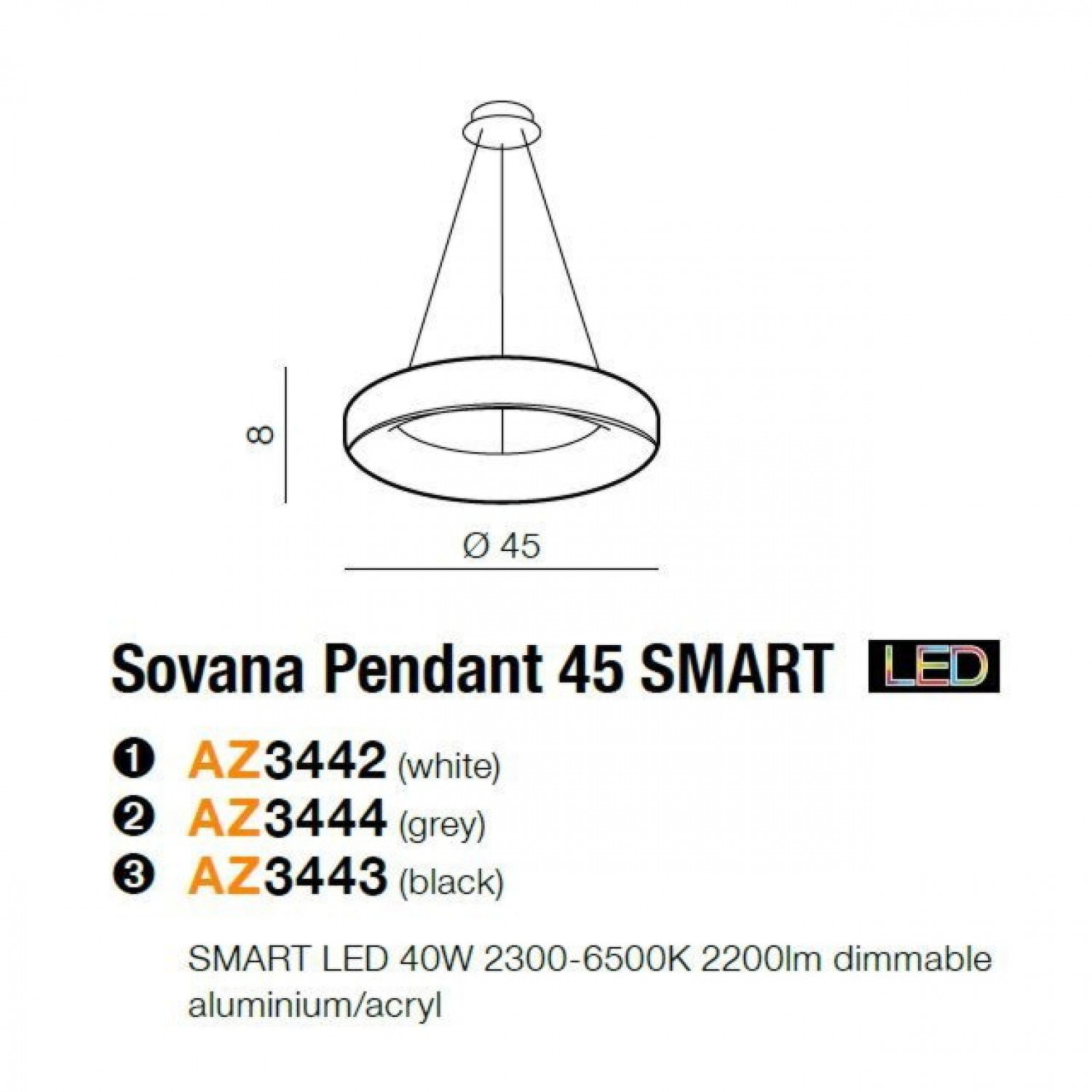 Люстра AZzardo Sovana Pendant 45 CCT Smart AZ3444