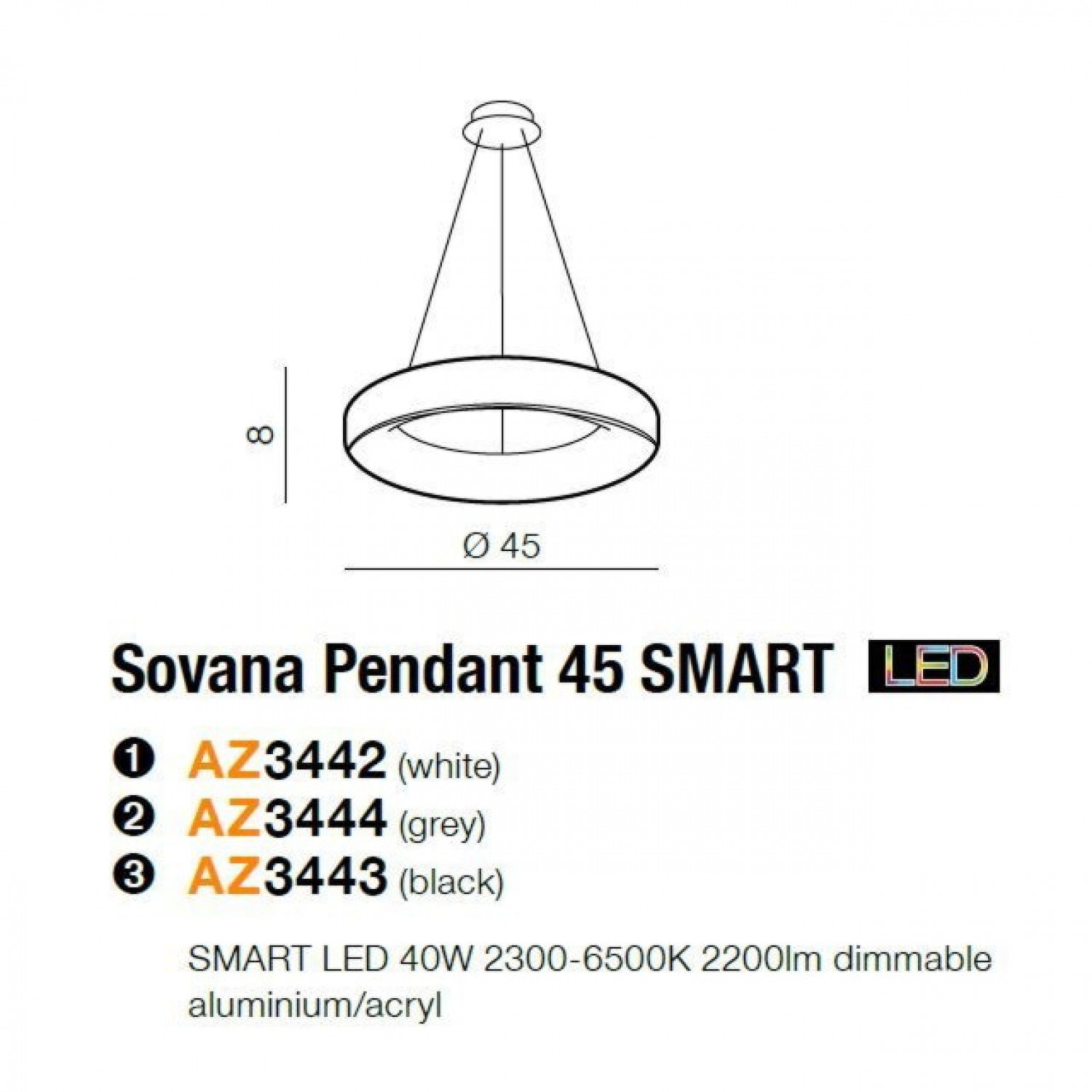 Люстра AZzardo Sovana Pendant 45 CCT Smart AZ3444