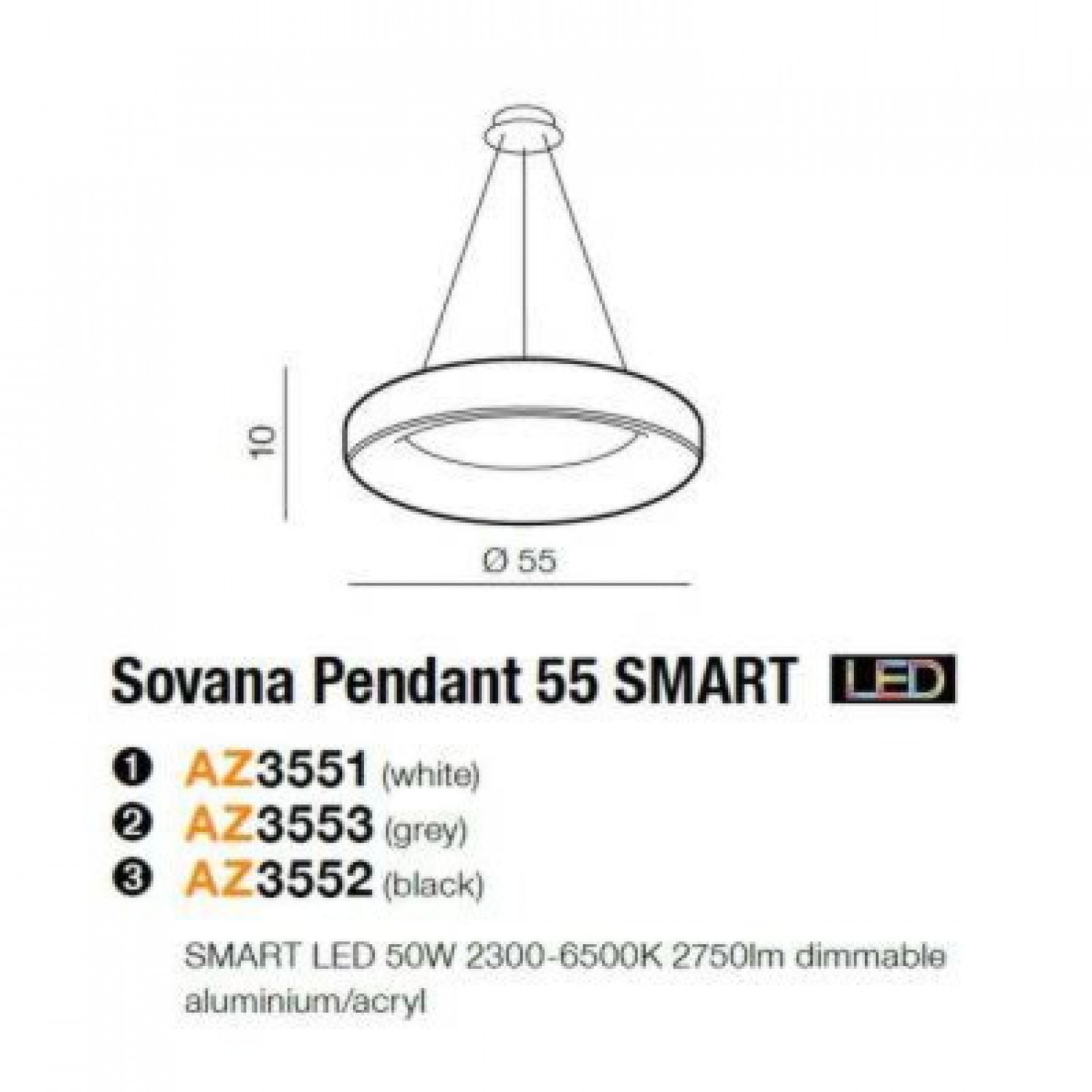 Люстра AZzardo Sovana Pendant 55 CCT Smart AZ3553