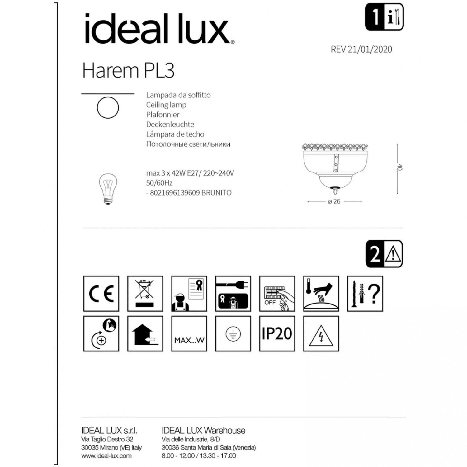Люстра Ideal Lux HAREM PL3 139609