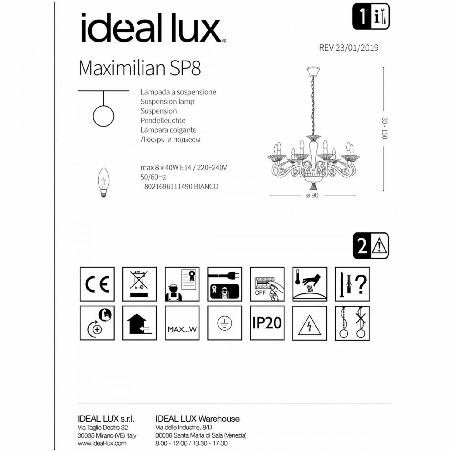Люстра Ideal Lux MAXIMILIAN SP8 111490