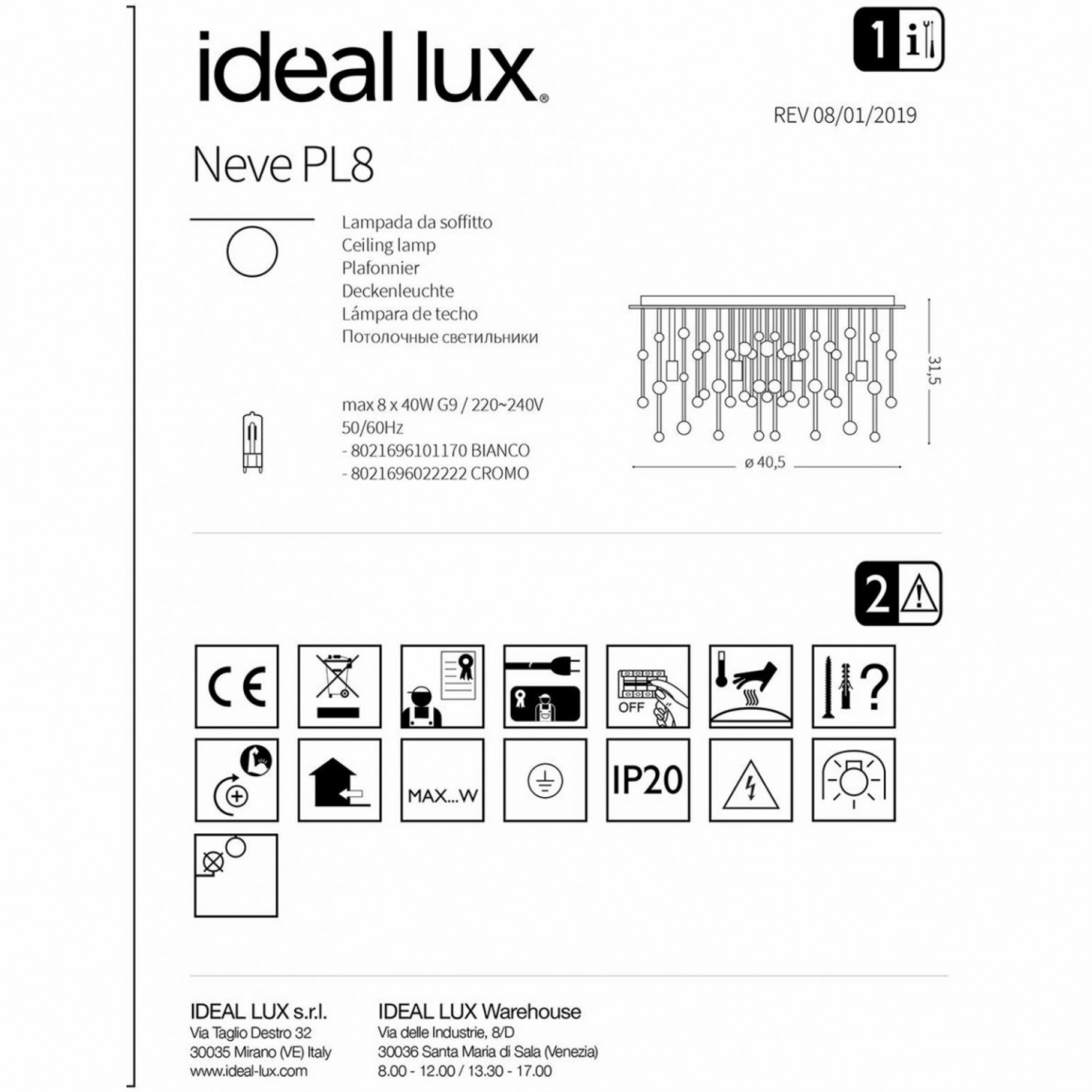 Люстра Ideal Lux NEVE PL8 BIANCO 101170