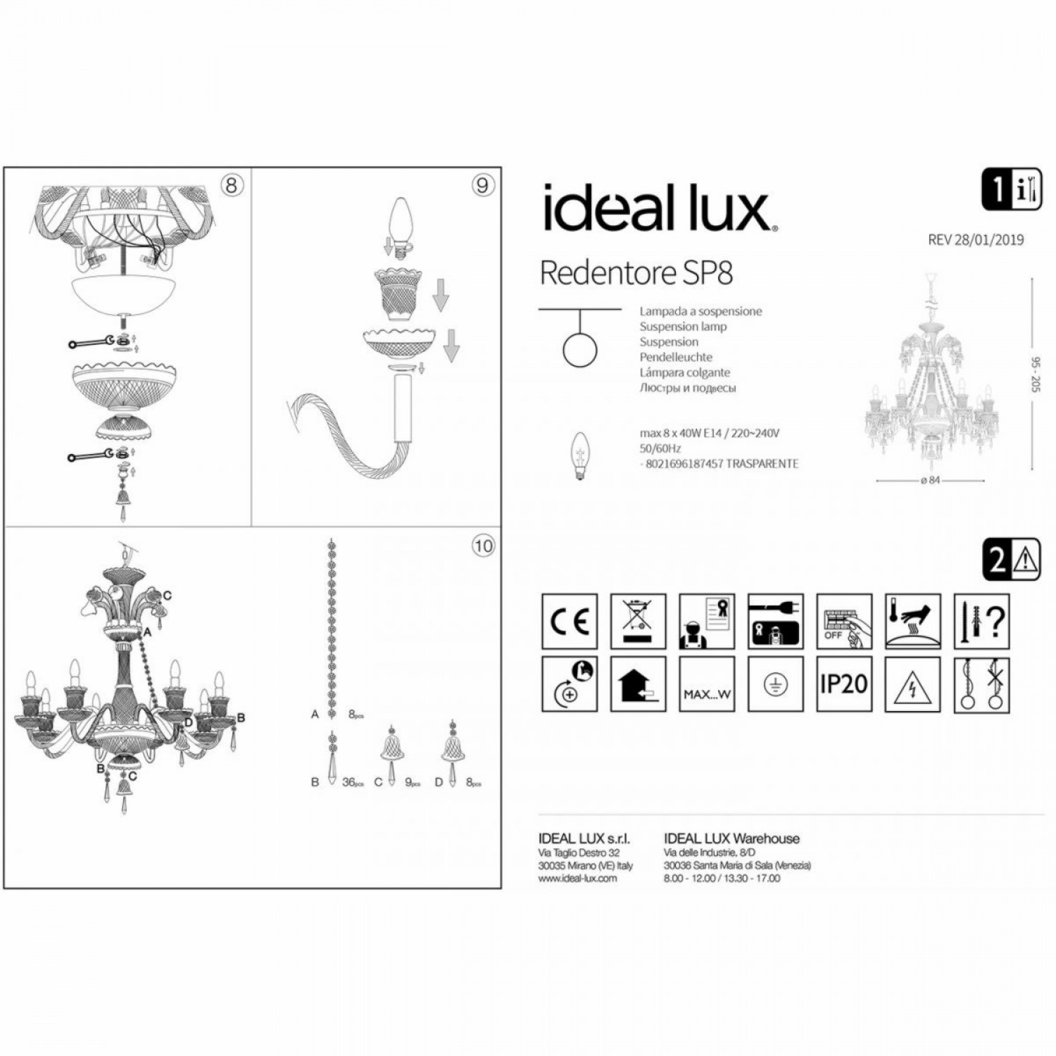 Люстра  Ideal Lux REDENTORE SP8 187457