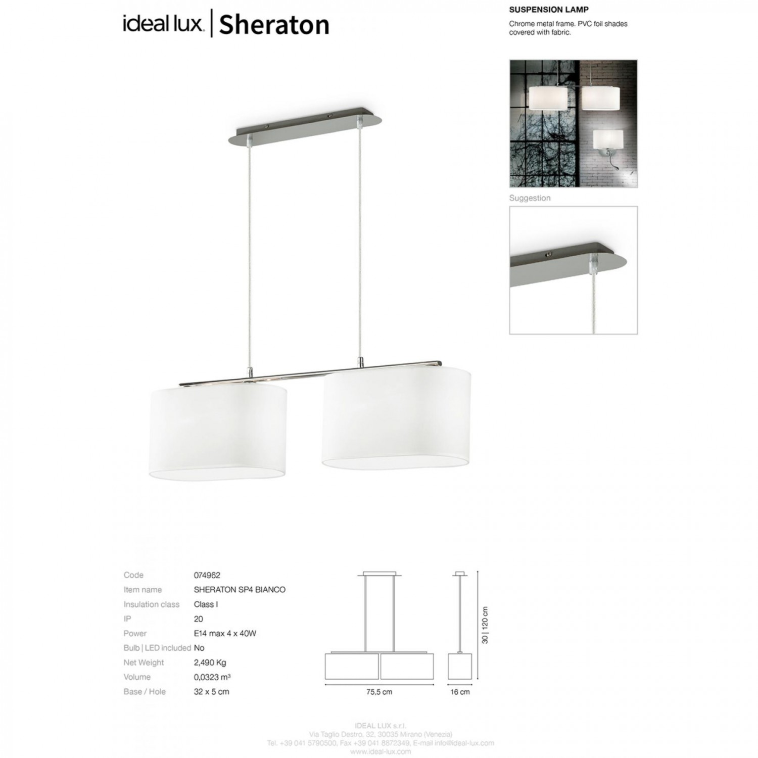Люстра Ideal Lux SHERATON SP4 BIANCO 074962