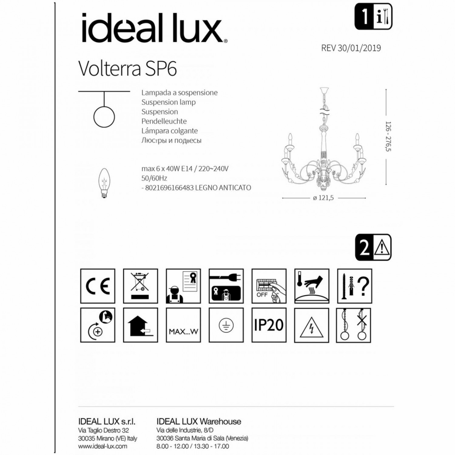 Люстра Ideal Lux VOLTERRA SP6 166483