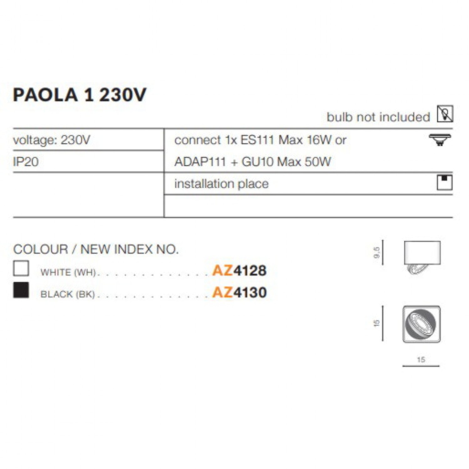 Точковий світильник AZzardo PAOLA 1 12V BK (WYCOFANE) AZ4131