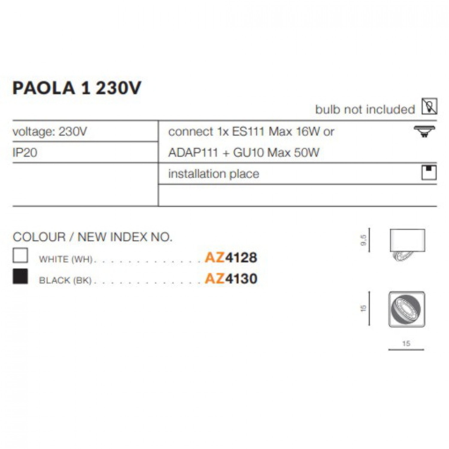 Точковий світильник AZzardo PAOLA 1 12V WH (WYCOFANE) AZ4129