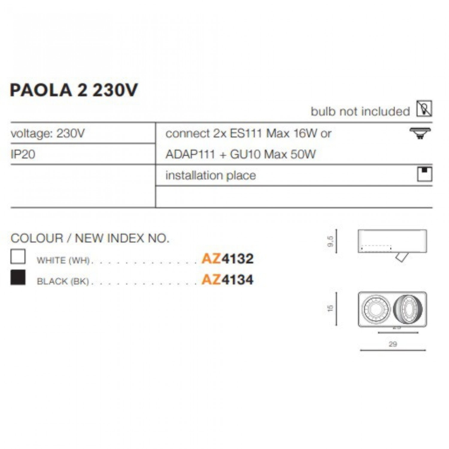 Точковий світильник AZzardo PAOLA 2 12V BK (WYCOFANE) AZ4135