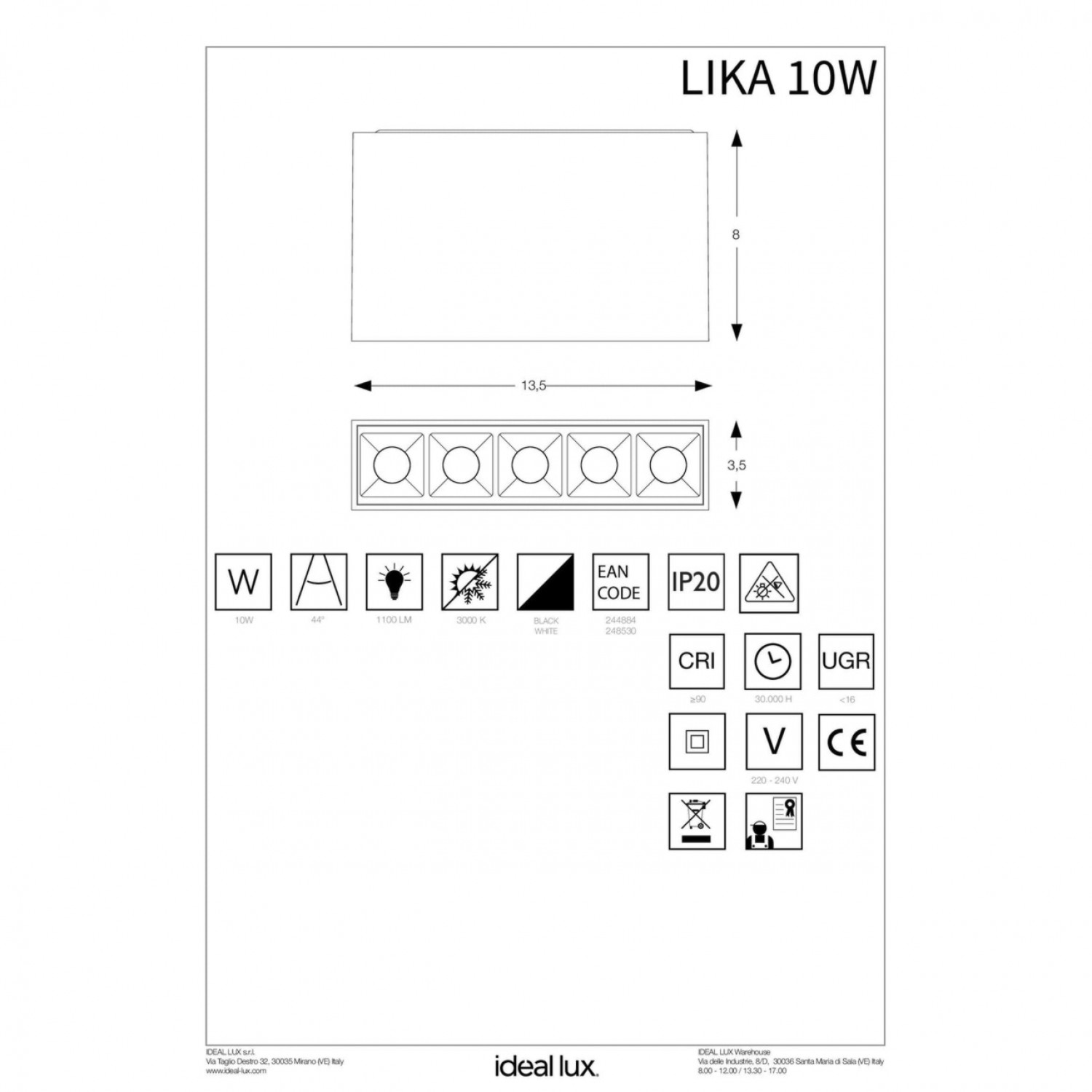 Точковий світильник Ideal Lux LIKA 10W SURFACE BK 244884