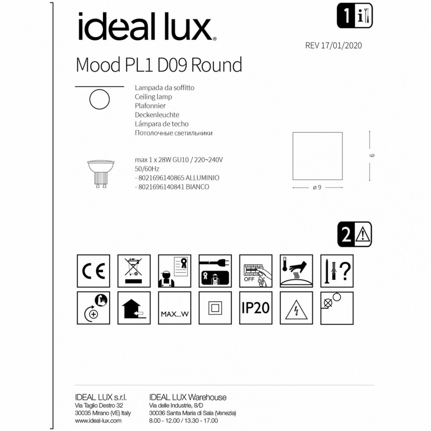 Точковий світильник Ideal Lux MOOD PL1 D09 ROUND ALLUMINIO 140865