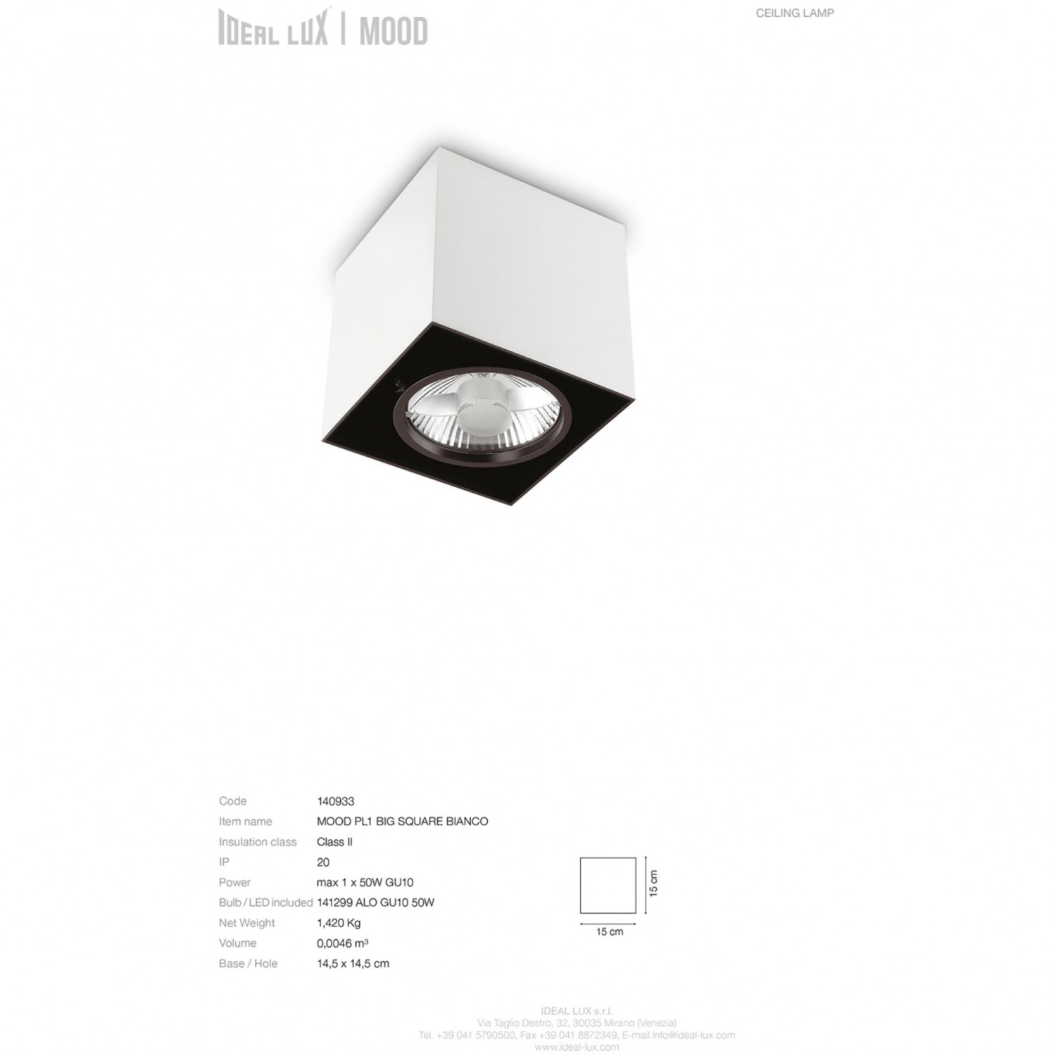 Точечный светильник Ideal Lux MOOD PL1 D15 SQUARE ALLUMINIO 140957