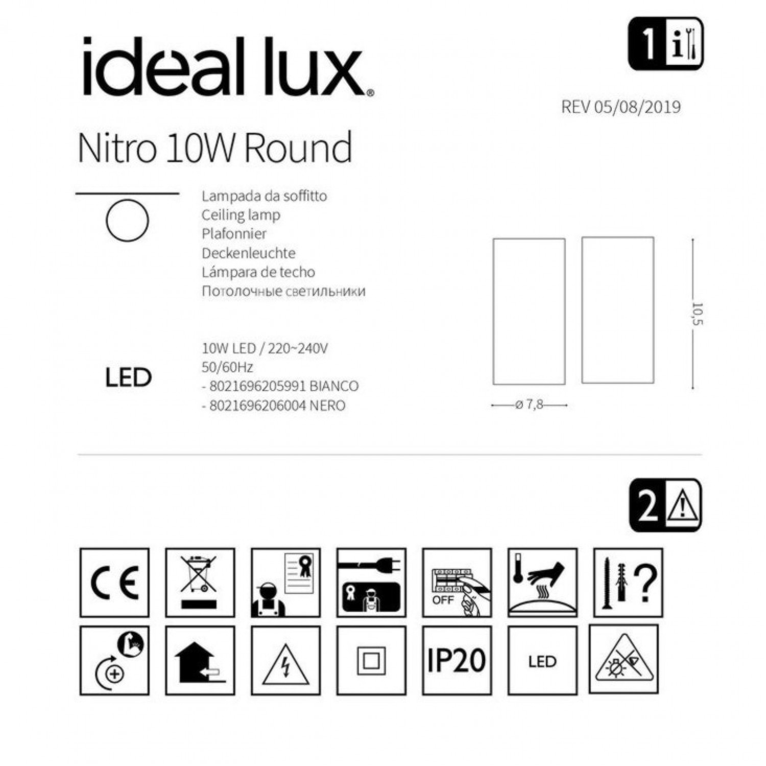 Точечный светильник Ideal Lux NITRO 10W ROUND BIANCO 205991