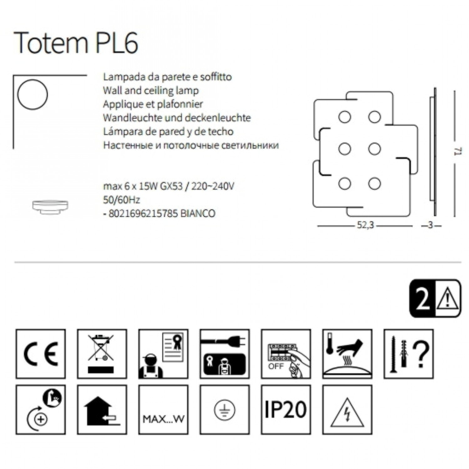 Точковий світильник Ideal Lux TOTEM PL6 215785
