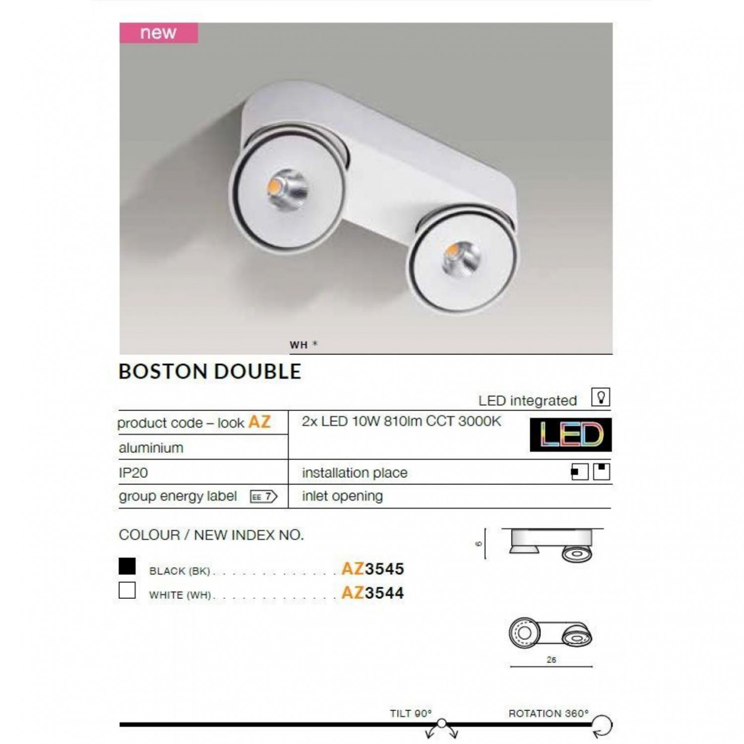 Точечный светильник AZzardo BOSTON DOUBLE WHITE AZ3544