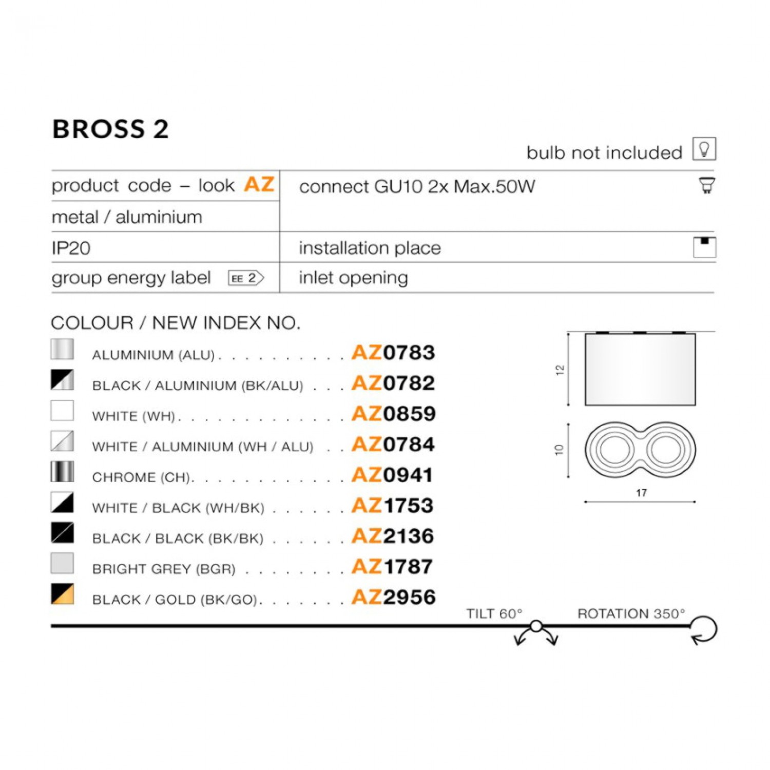 Точковий світильник AZzardo BROSS 2 BLACK AZ2136