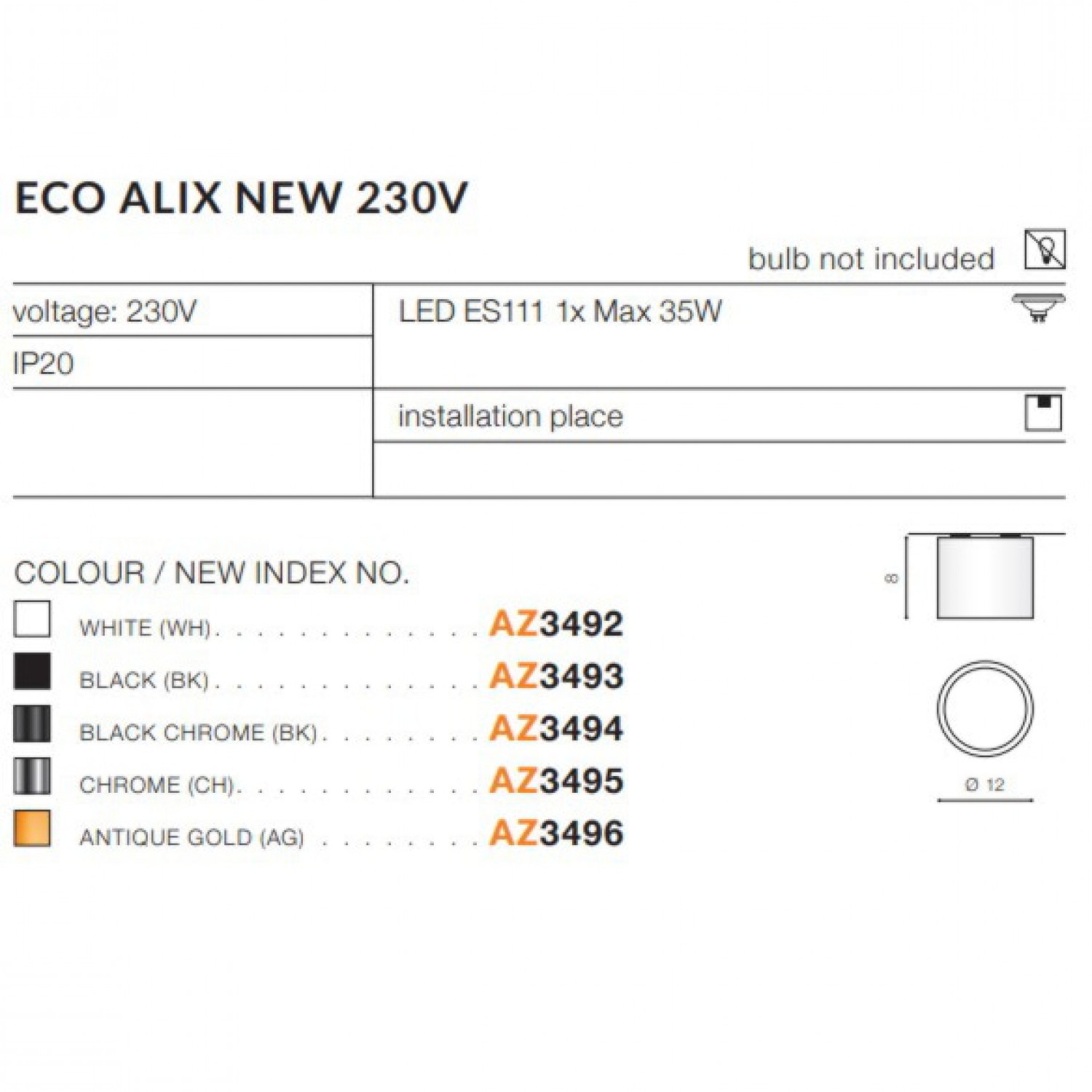 Точечный светильник AZzardo ECO ALIX NEW 230V ANTIQUE AZ3496