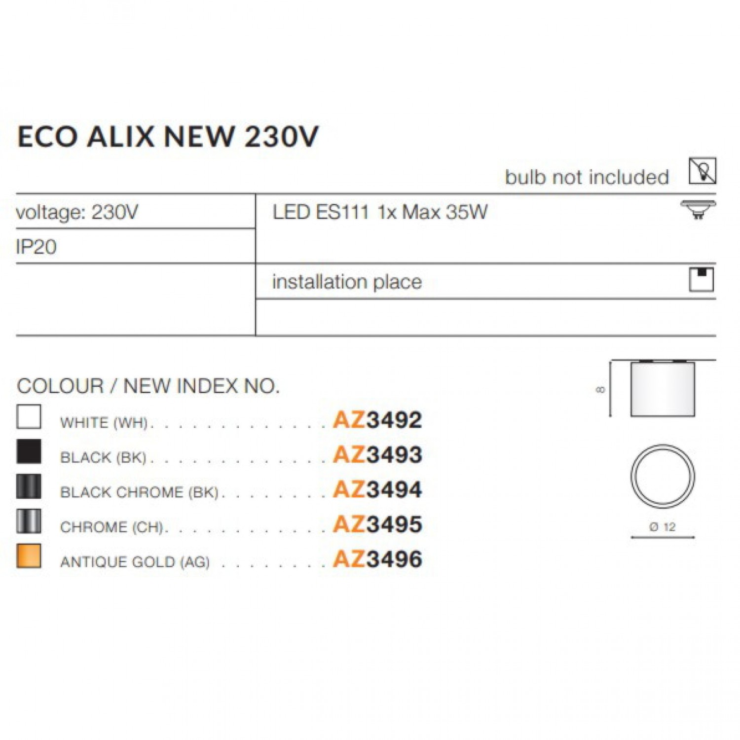 Точечный светильник AZzardo ECO ALIX NEW 230V BLACKCH AZ3494